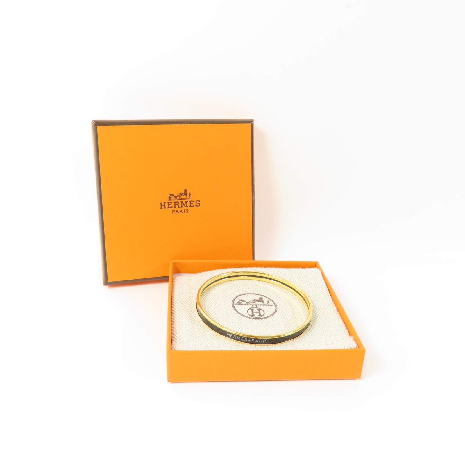 HERMES 琺瑯Uni Bangle手鐲黑色/金色