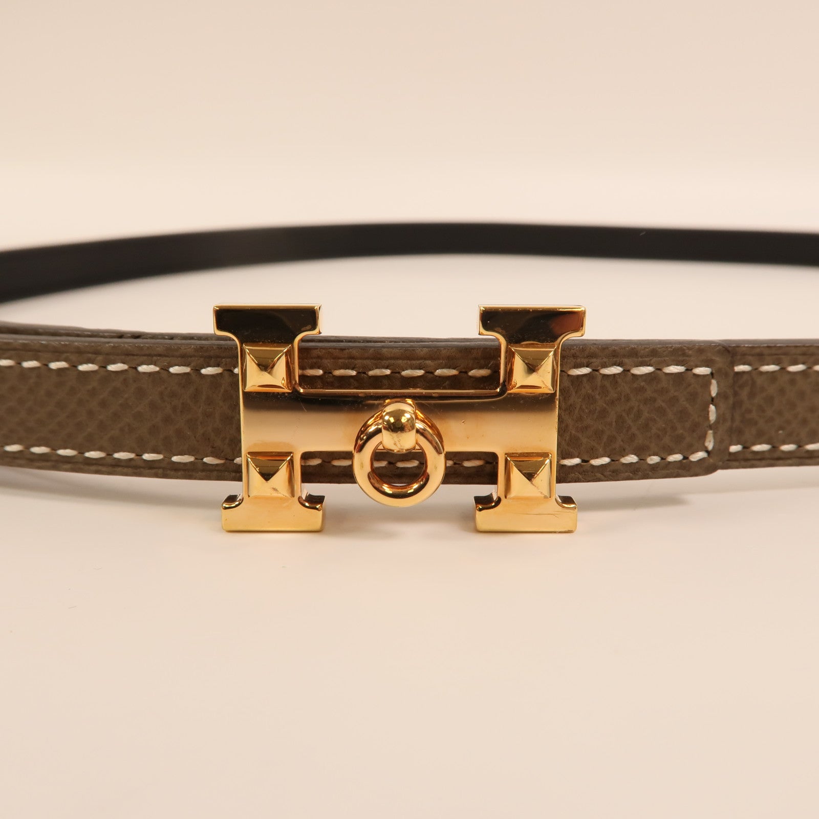 HERMES Epsom/Swift皮革H Belt金扣皮帶Etoupe/Noir