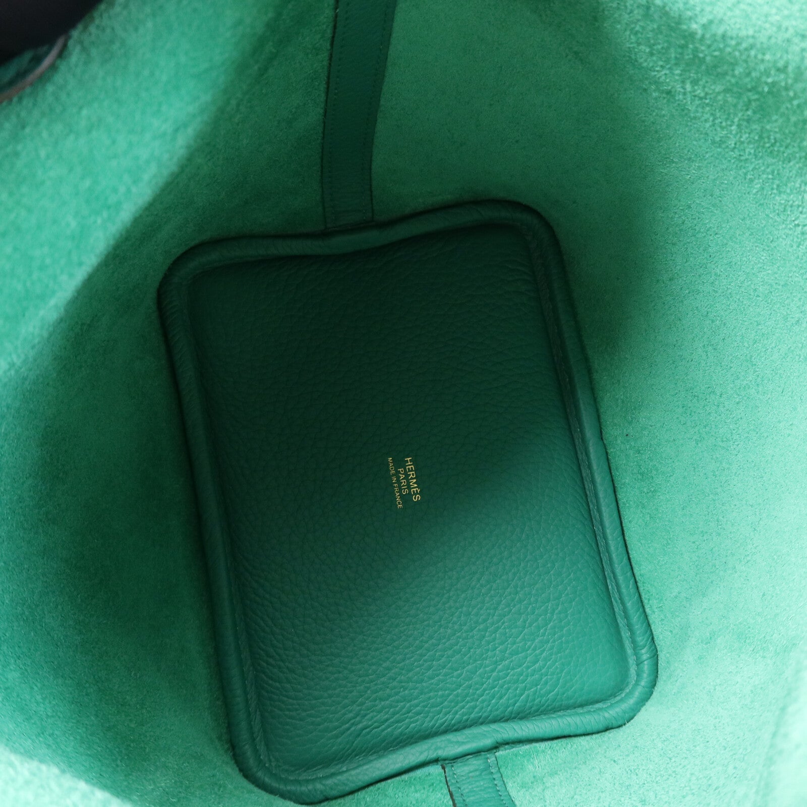 HERMES Clemence皮革Picotin PM金扣手挽袋Vert Vertigo
