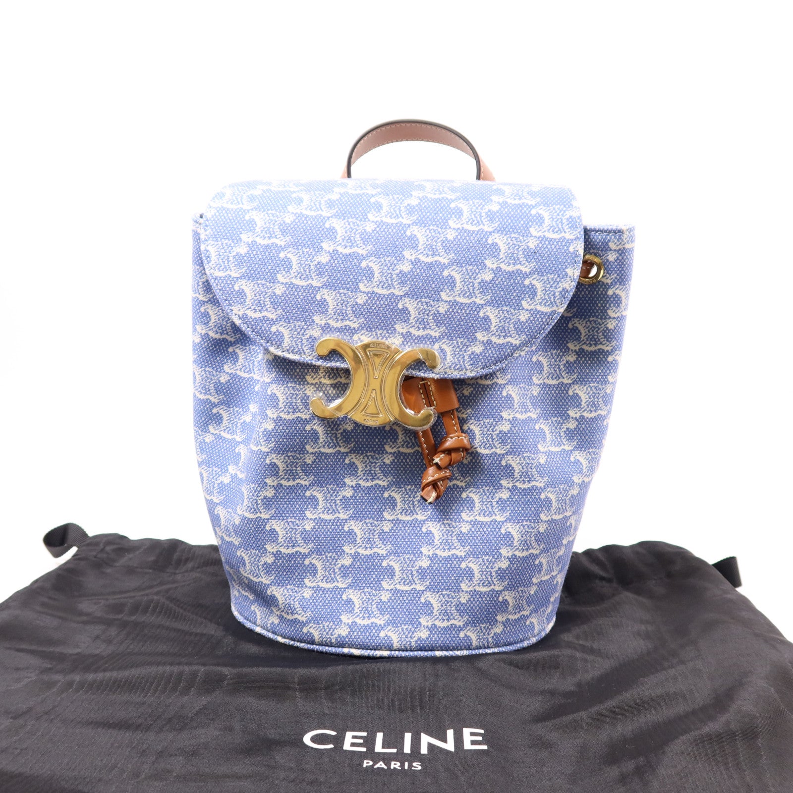 CELINE GHW Bonnie In Textile Backpack Canvas Blue/White/Brown