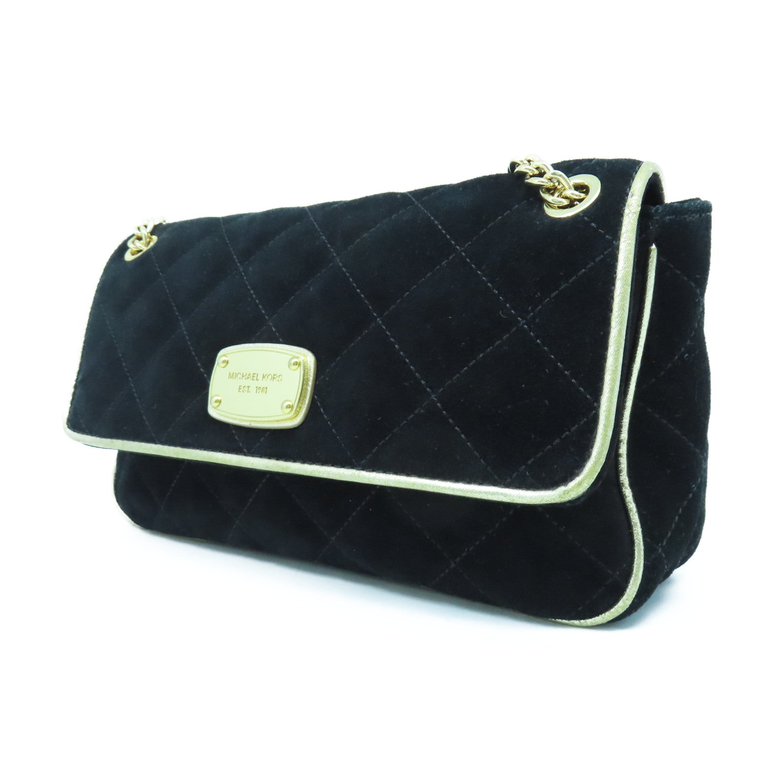 Michael Kors 【激減優惠】麂皮皮革Shoulder Bag金扣鏈帶肩背袋黑色