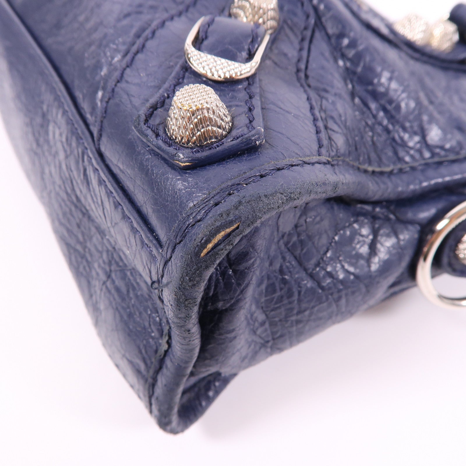 BALENCIAGA SHW Mini City 2 Way Shoulder Bag 309544 Calfskin Leather Navy