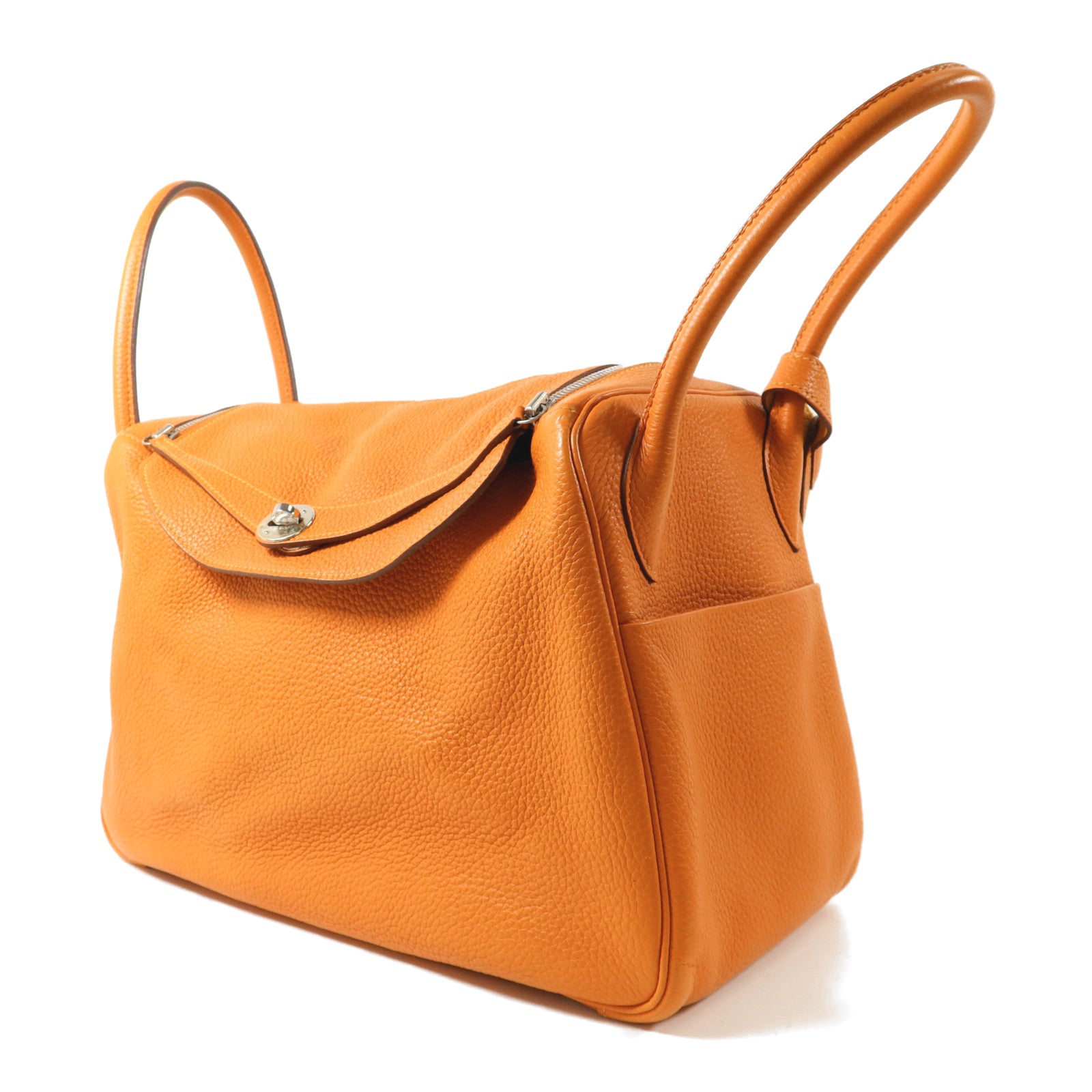 HERMES Clemence皮革Lindy 34手挽肩背兩用袋Orange/Jaune Ambre