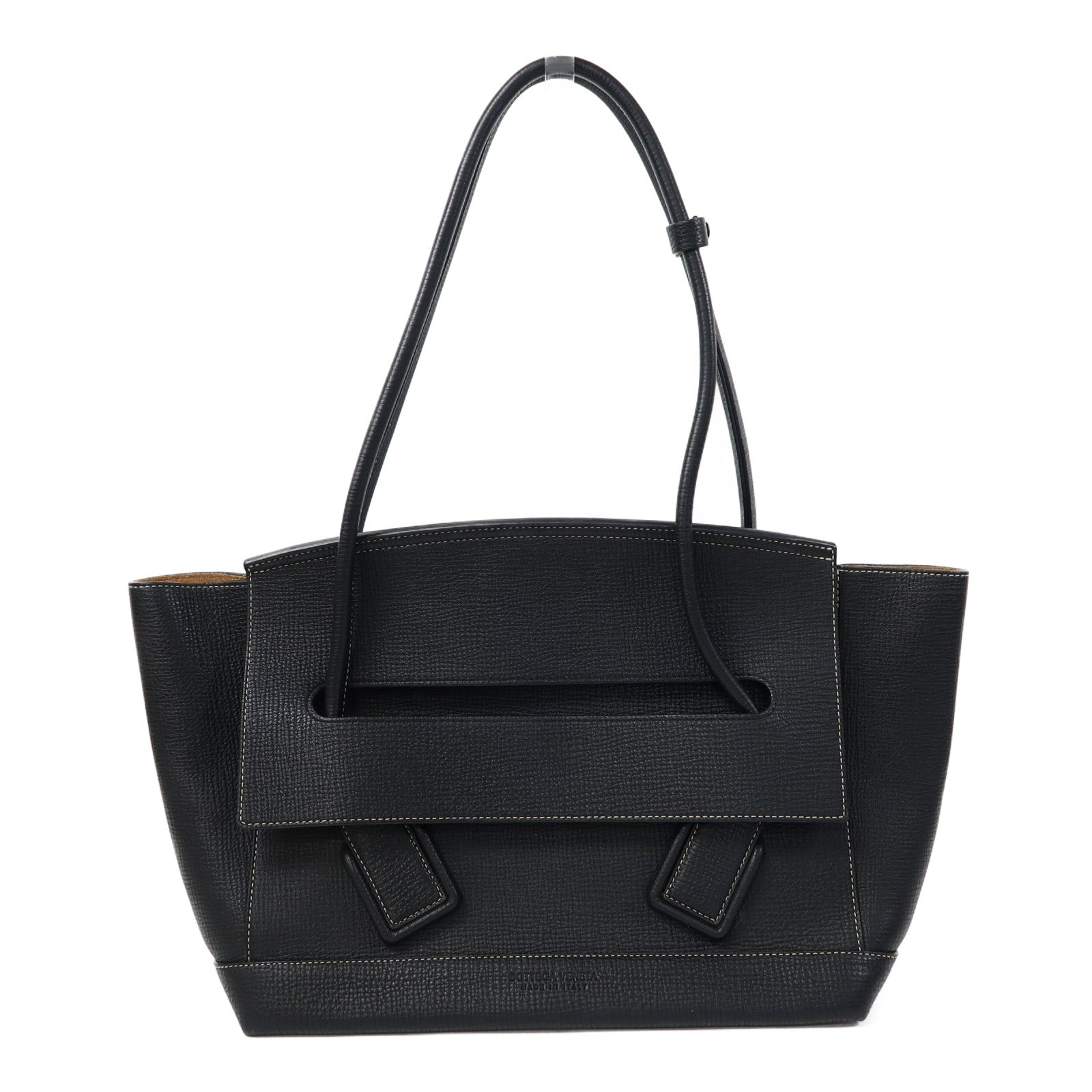 BOTTEGA VENETA 牛皮皮革Tote Bag金扣肩背袋黑色