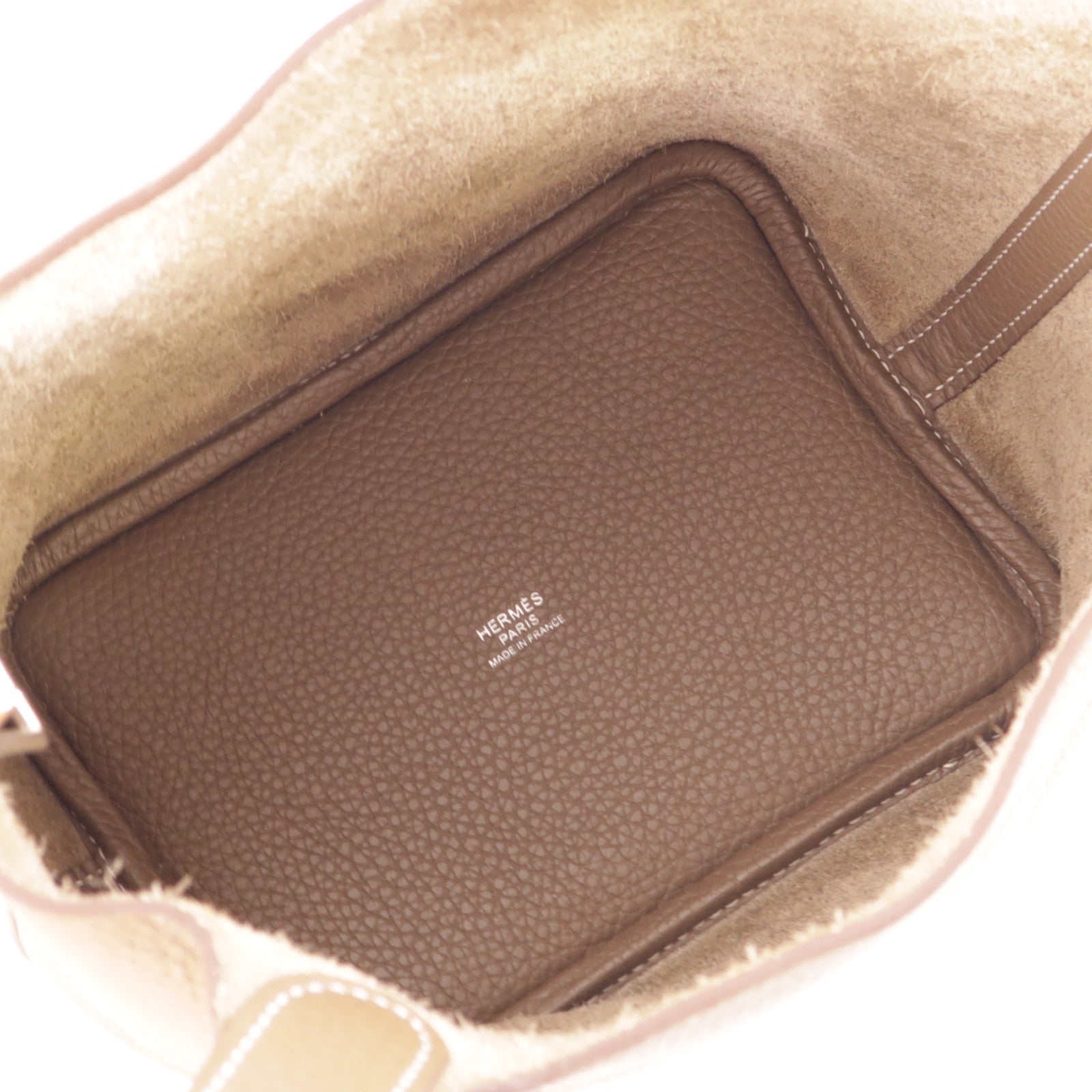 HERMES Clemence皮革Picotin PM金扣手挽袋Etoupe