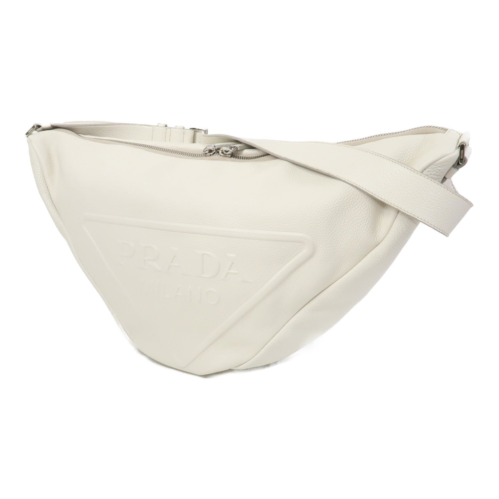PRADA 牛皮皮革Triangle Bag銀扣肩背袋白色 Brand Off Hong Kong Online Store