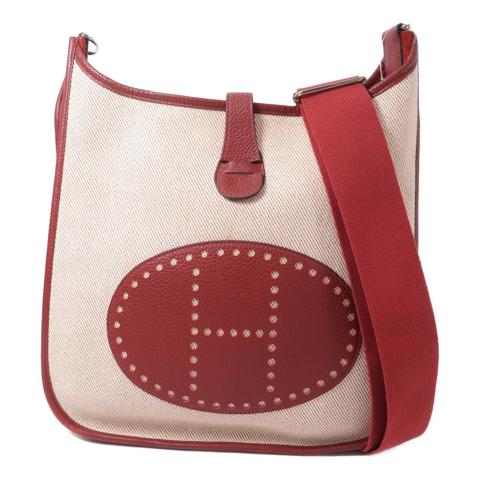 HERMES 帆布/Clemence皮革Evelyne PM肩背袋Rouge