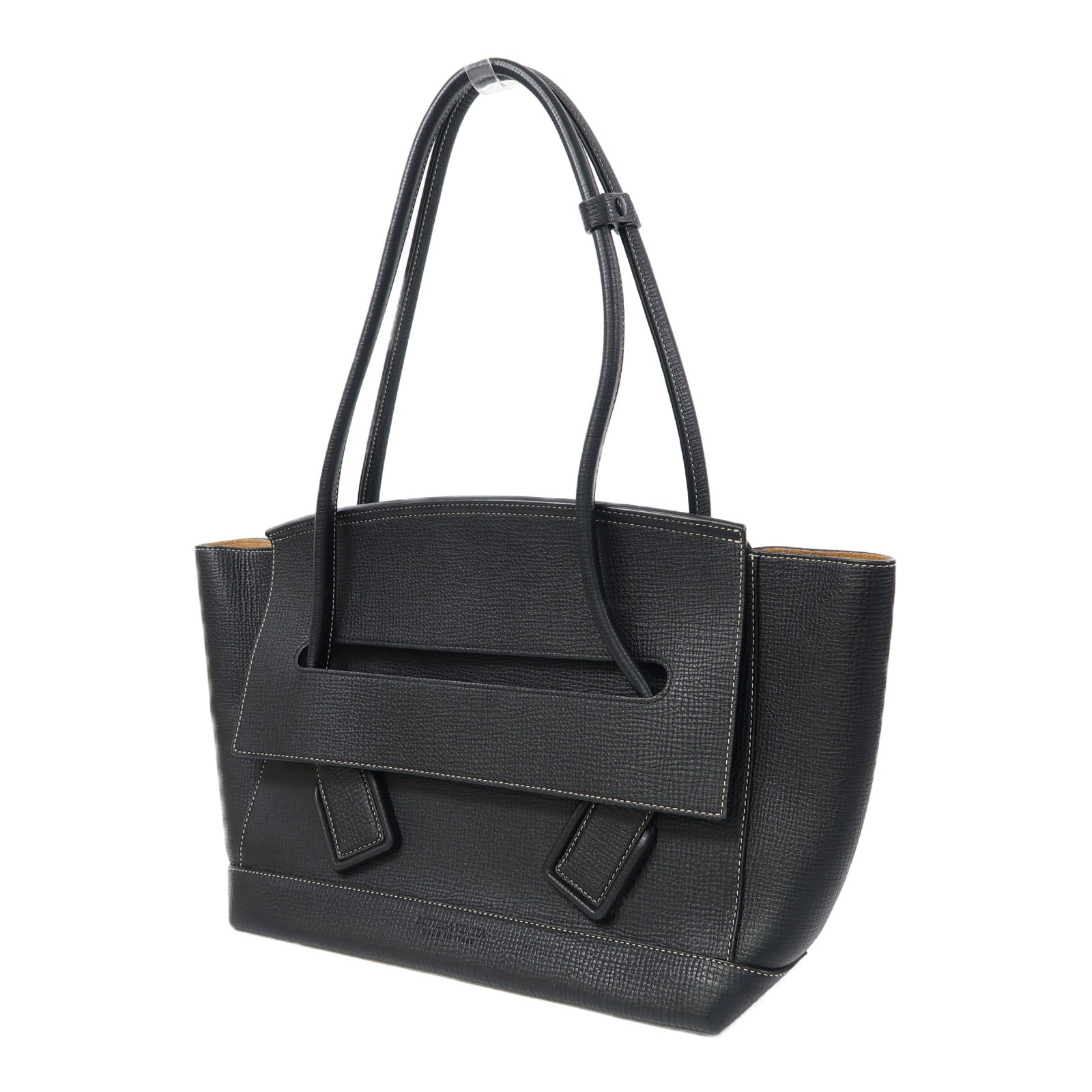 BOTTEGA VENETA 牛皮皮革Tote Bag金扣肩背袋黑色