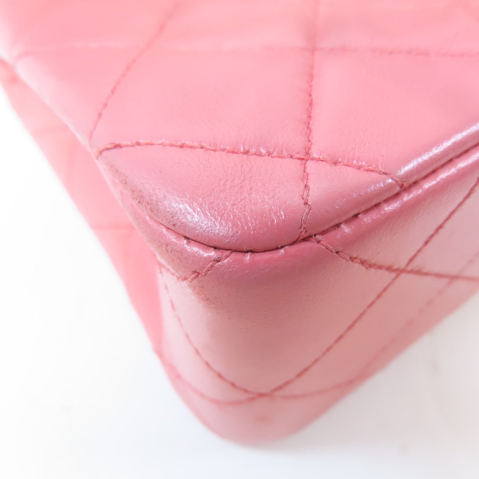 CHANEL 菱格羊皮皮革Chain Shoulder Bag金扣鏈帶肩背袋粉紅色