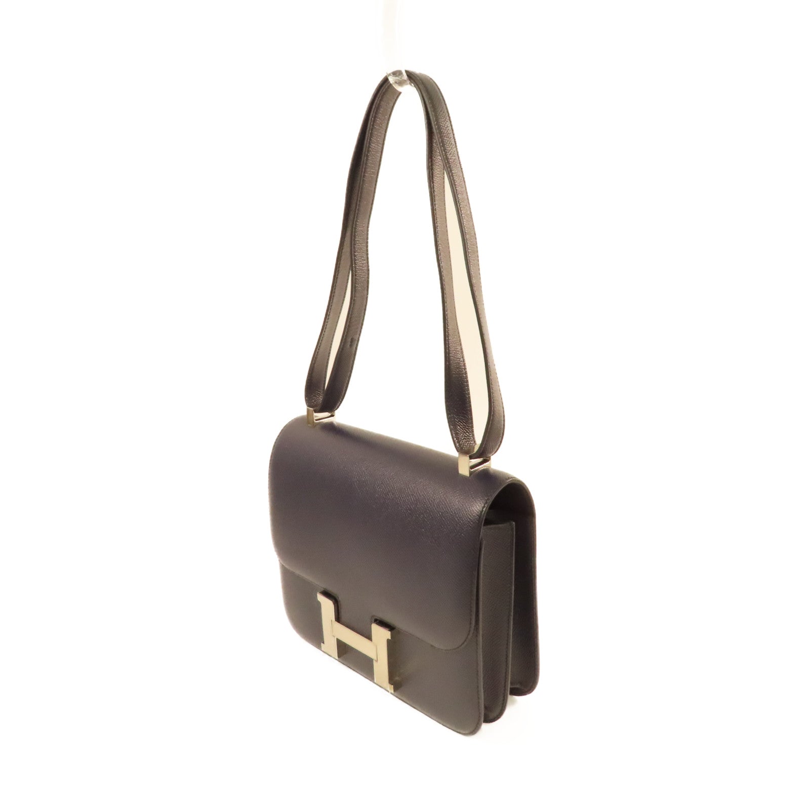 HERMES 【激減優惠】Epsom皮革Constance 24 Shoulder Bag銀扣肩背袋Blue Indigo/靛藍色