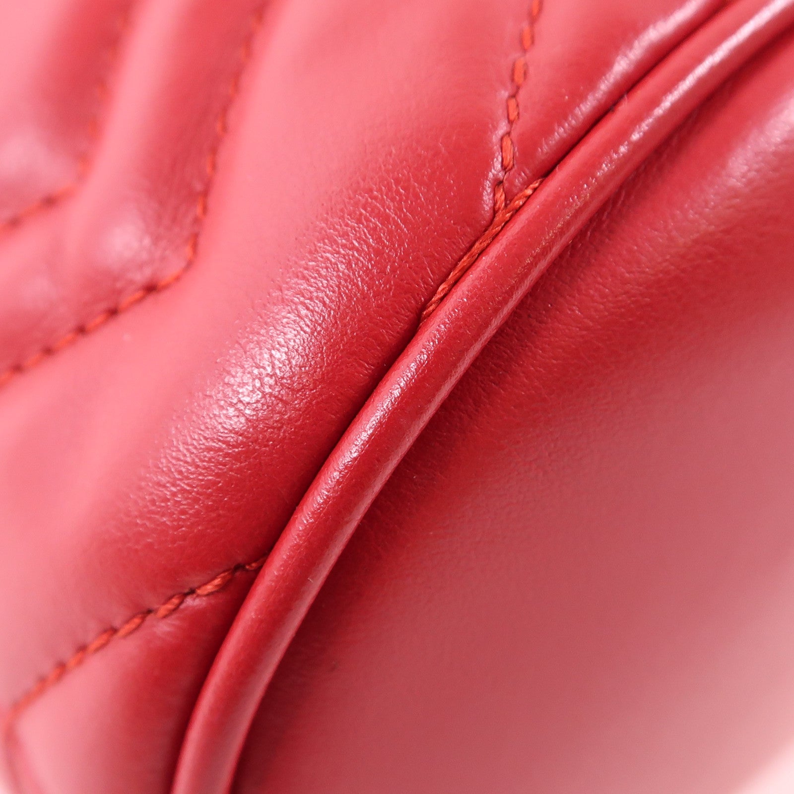 GUCCI GHW GG Marmont Bucket Chain Shoulder Bag 575163 Calfskin Leather Red