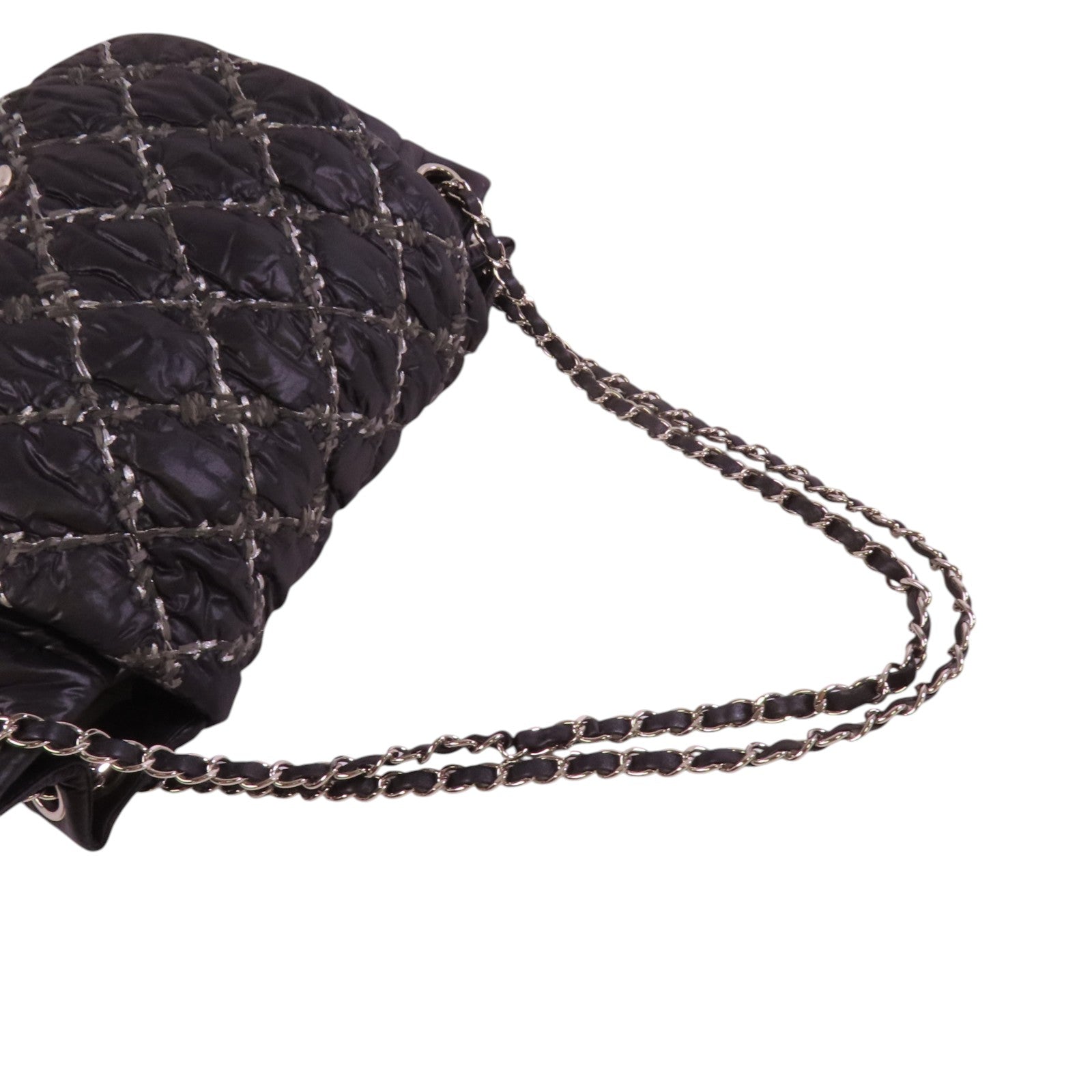 CHANEL 尼龍Chain Shoulder銀扣鏈帶肩背袋