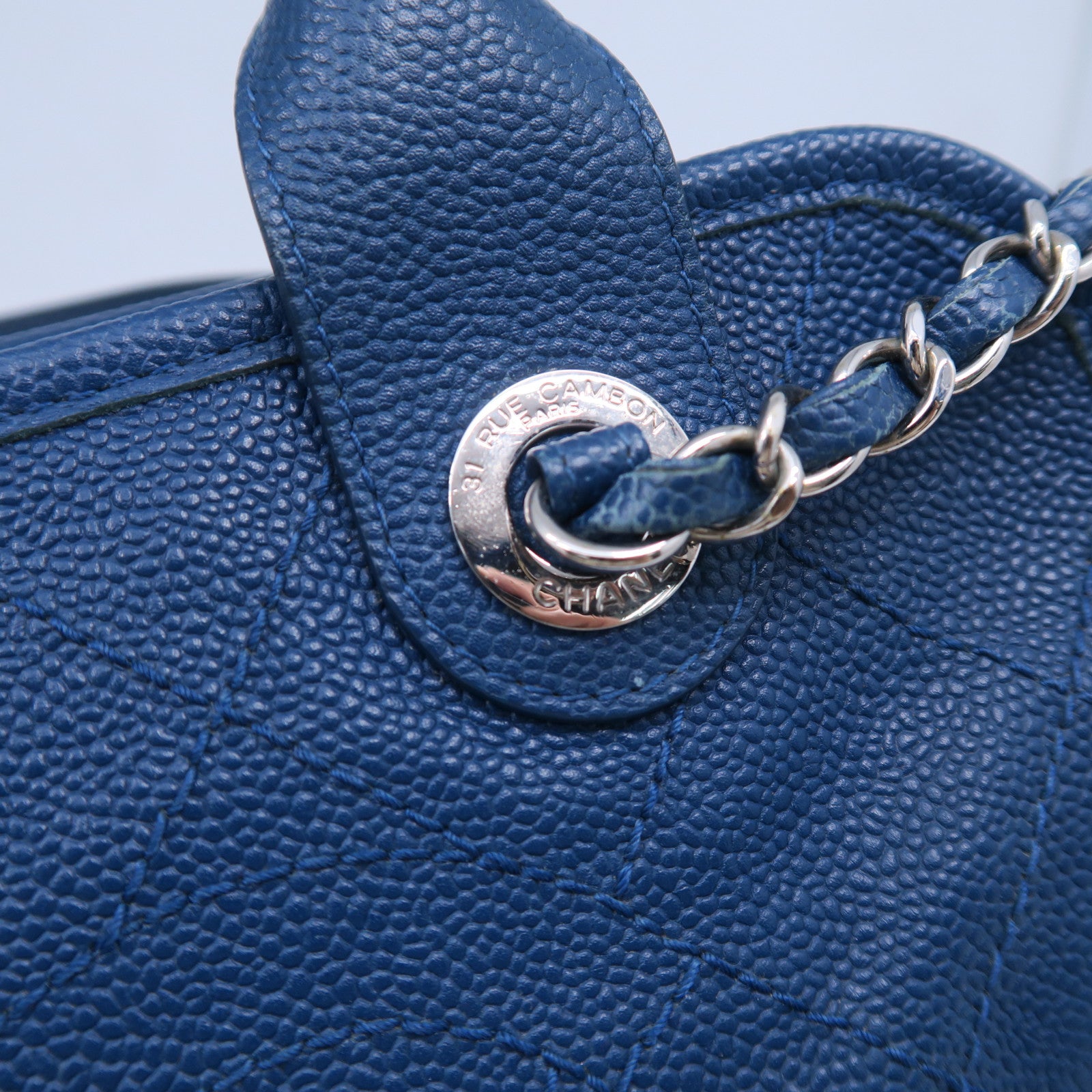 CHANEL 【激減優惠】菱格牛皮皮革2 Way Shoulder Bag銀扣手挽肩背兩用袋藍色