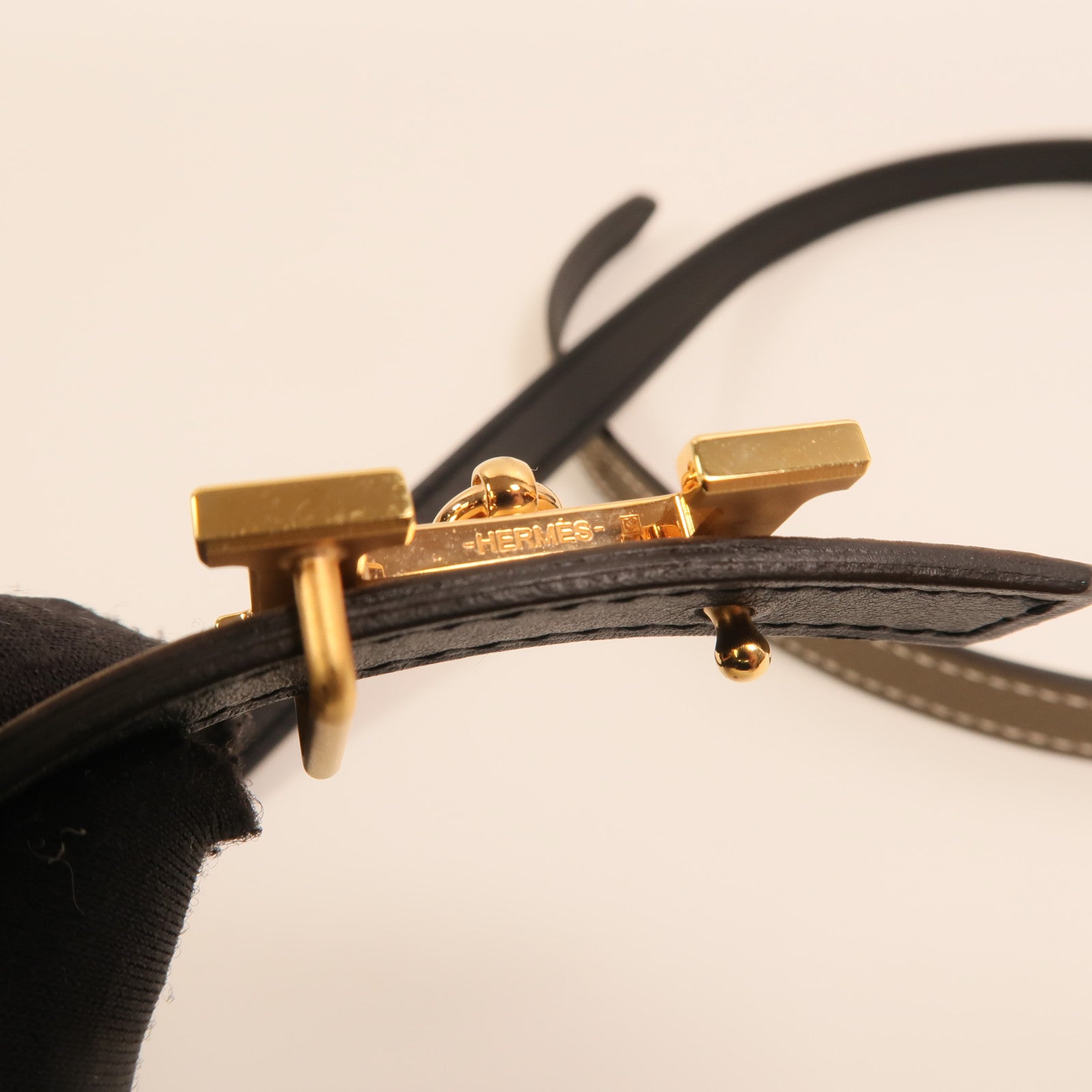 HERMES Epsom/Swift皮革H Belt金扣皮帶Etoupe/Noir