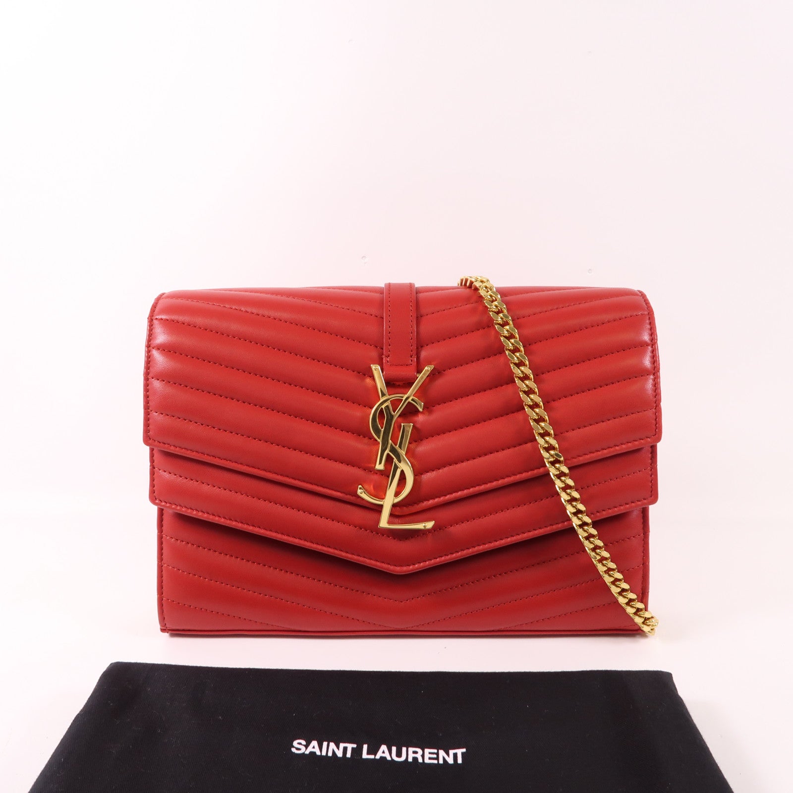 SAINT LAURENT 羊皮皮革Chain Shoulder Bag金扣鏈帶肩背袋