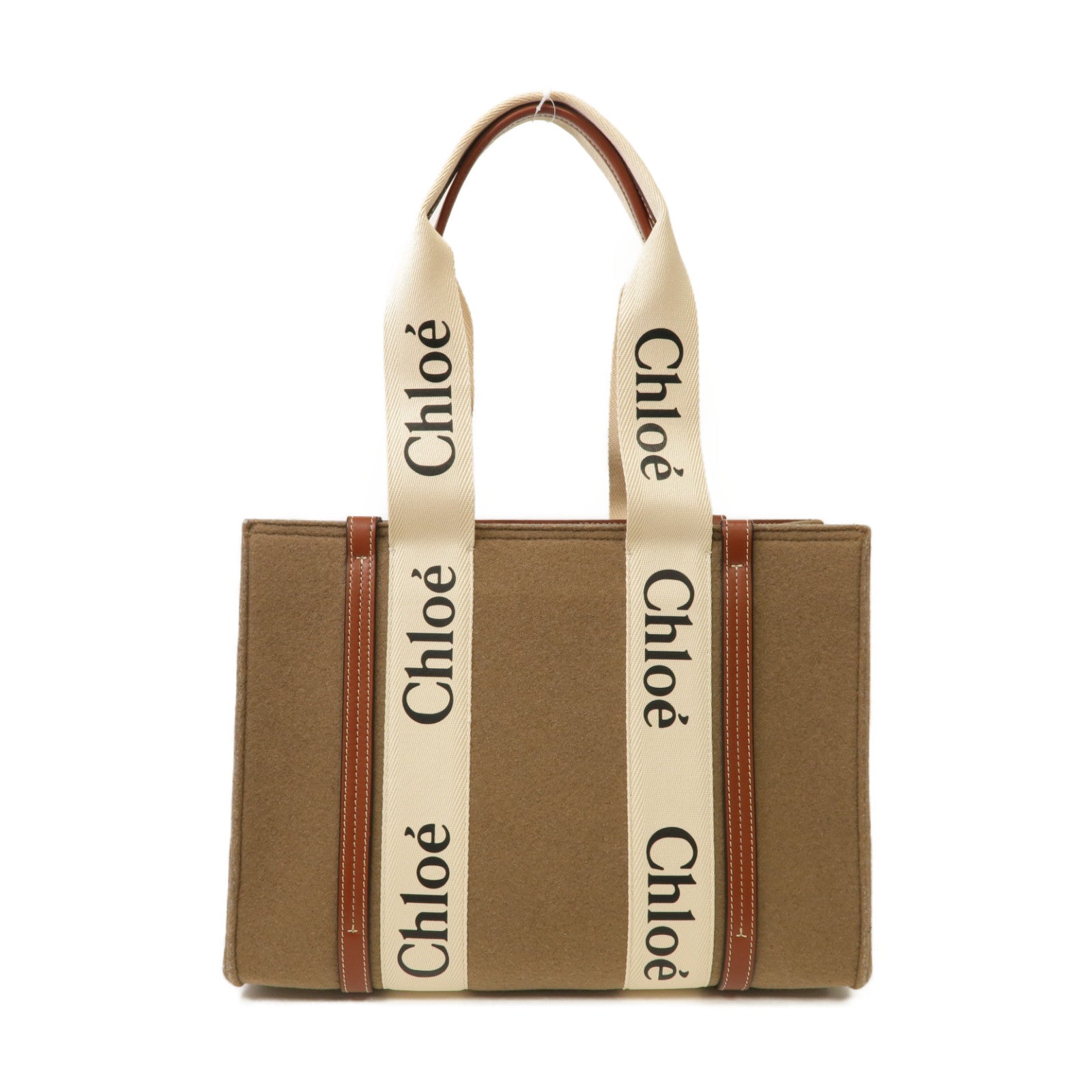 Chloe Felt/帆布Medium Woody Tote Bag金扣肩背袋啡色