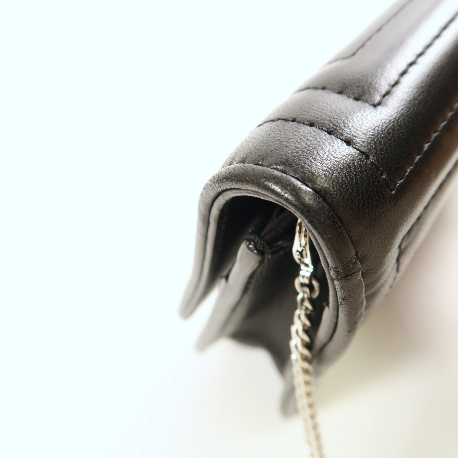 FENDI SHW Shiny Nappa Trapuntata Potom Wallet On Chain 8M0346 Calfskin Black