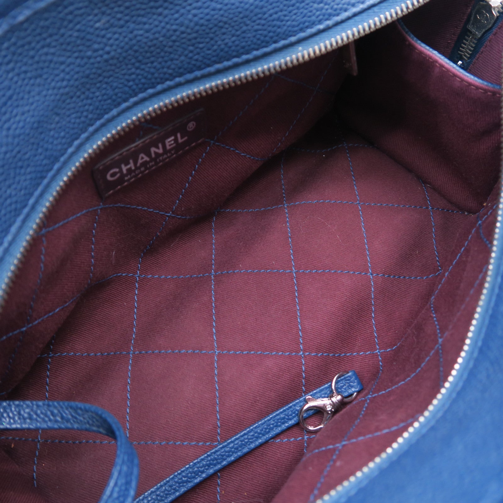 CHANEL 【激減優惠】菱格牛皮皮革2 Way Shoulder Bag銀扣手挽肩背兩用袋藍色
