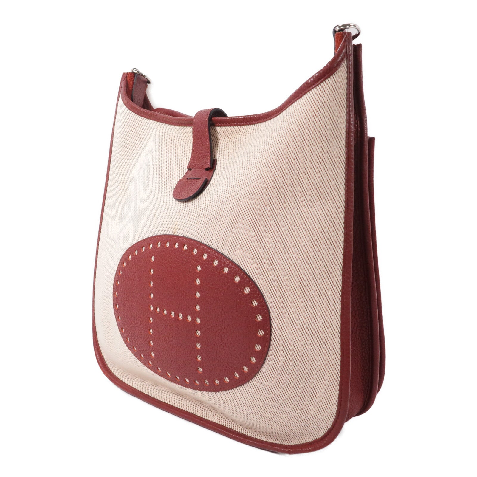 HERMES 帆布/Clemence皮革Evelyne PM肩背袋Rouge
