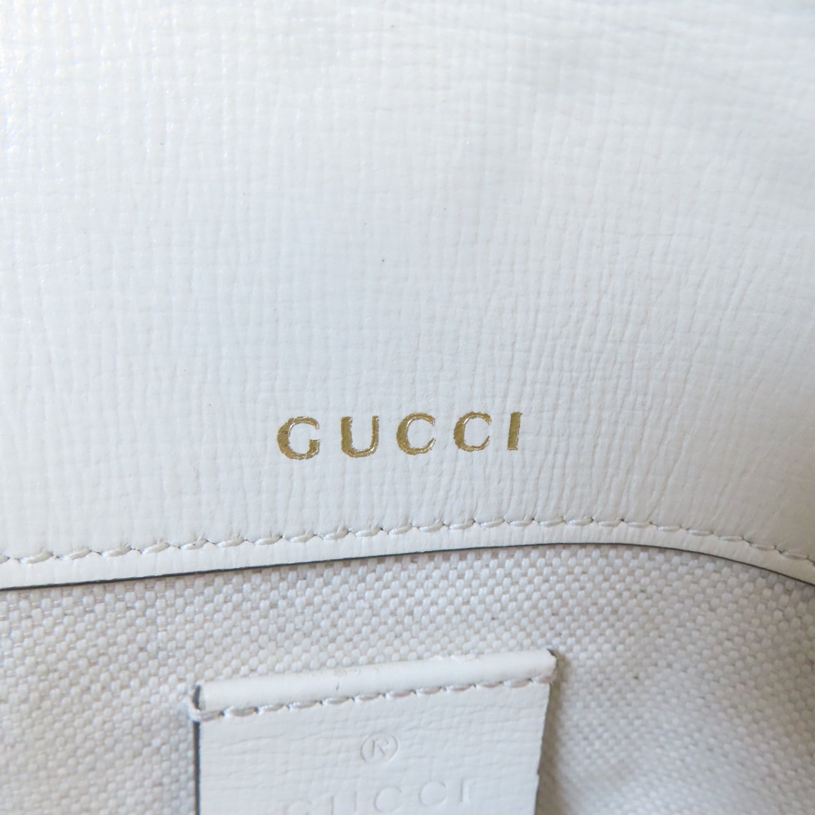 GUCCI 塗層帆布Horsebit 1955 Mini Bag金扣肩背袋白色/啡色