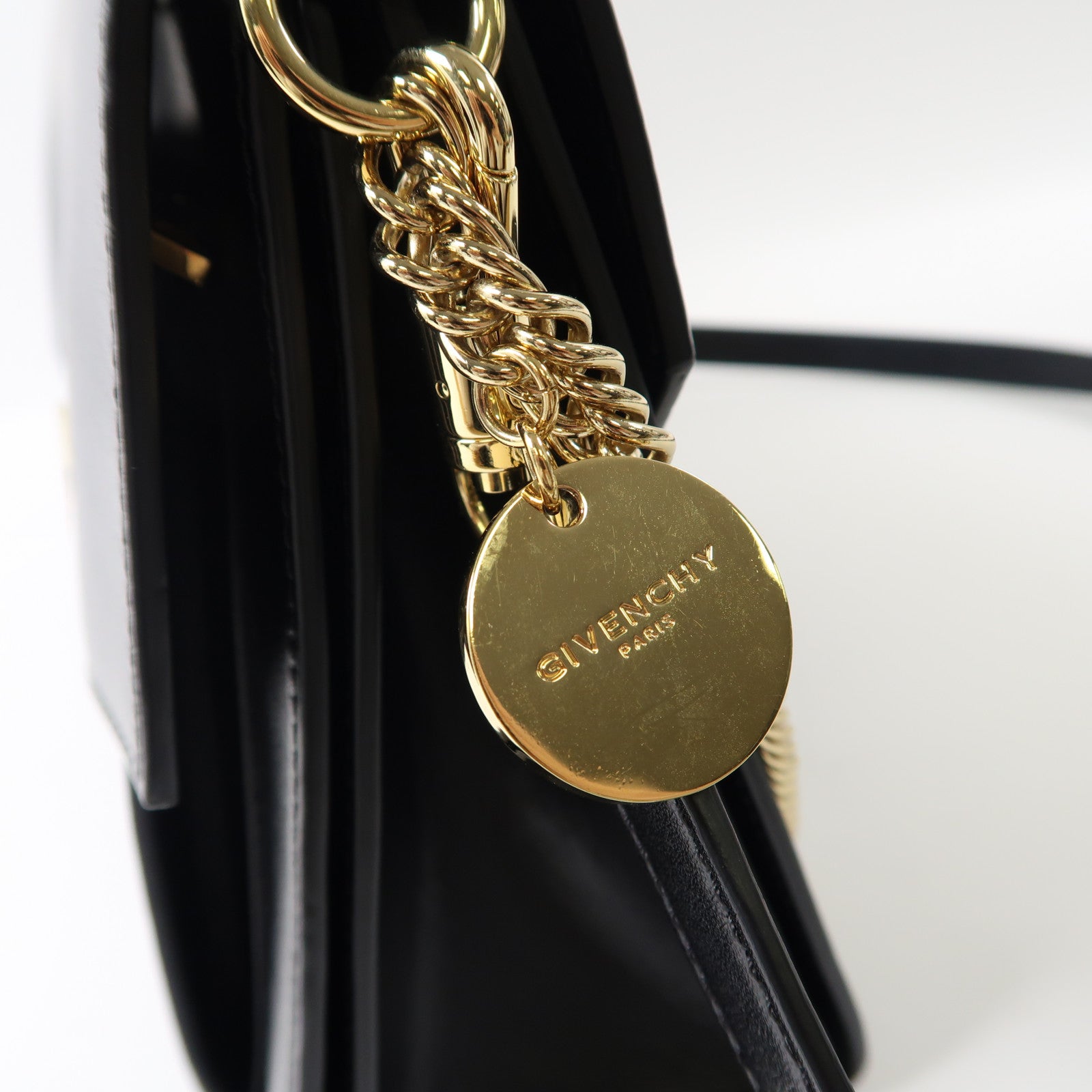 GIVENCHY 牛皮皮革GV3金扣鏈帶手挽肩背兩用袋黑色