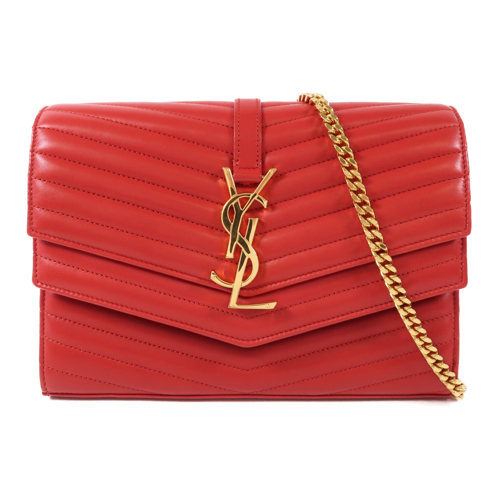 SAINT LAURENT 羊皮皮革Chain Shoulder Bag金扣鏈帶肩背袋
