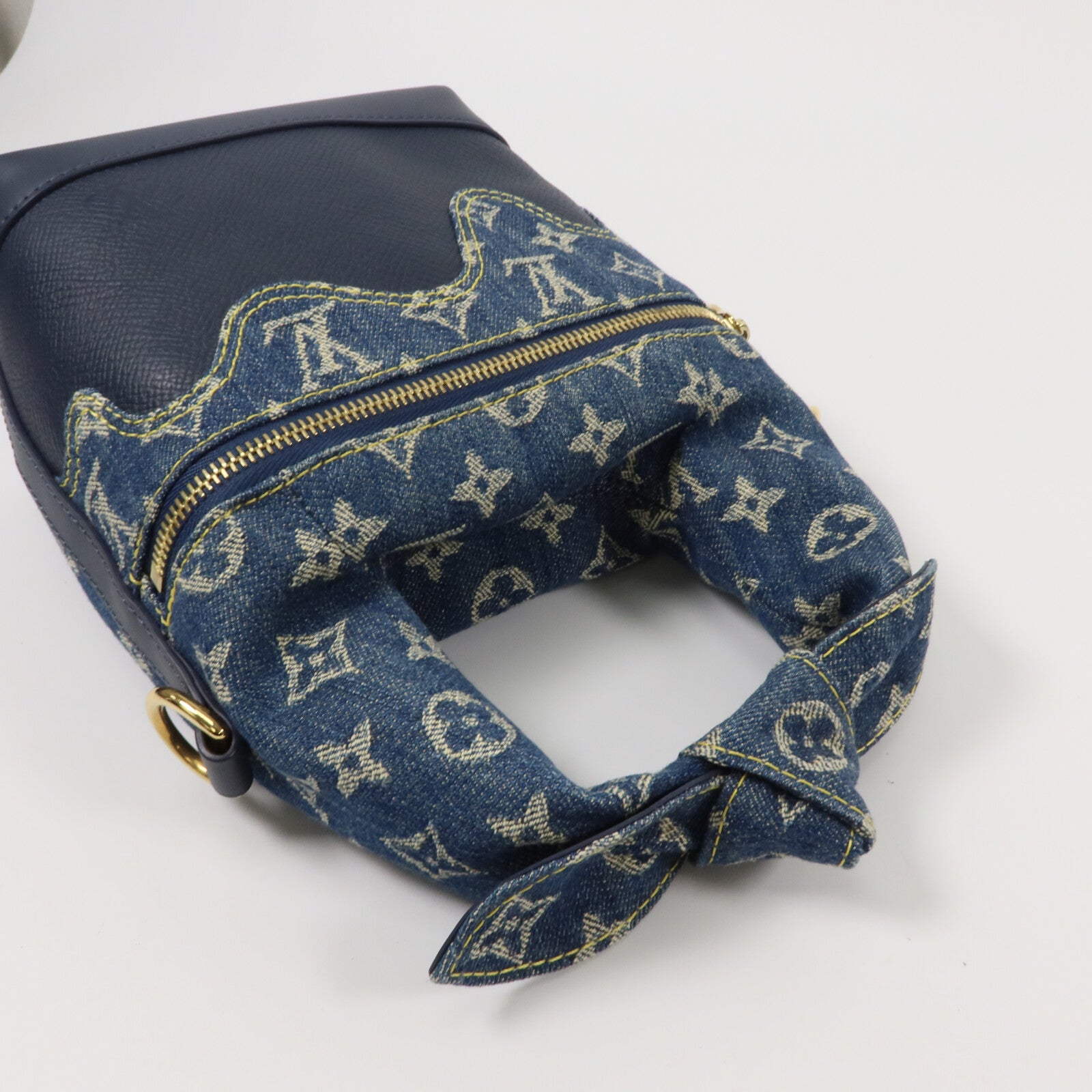 LOUIS VUITTON Monogram Denim/Taurillon Japanese Cruiser手挽肩背兩用袋