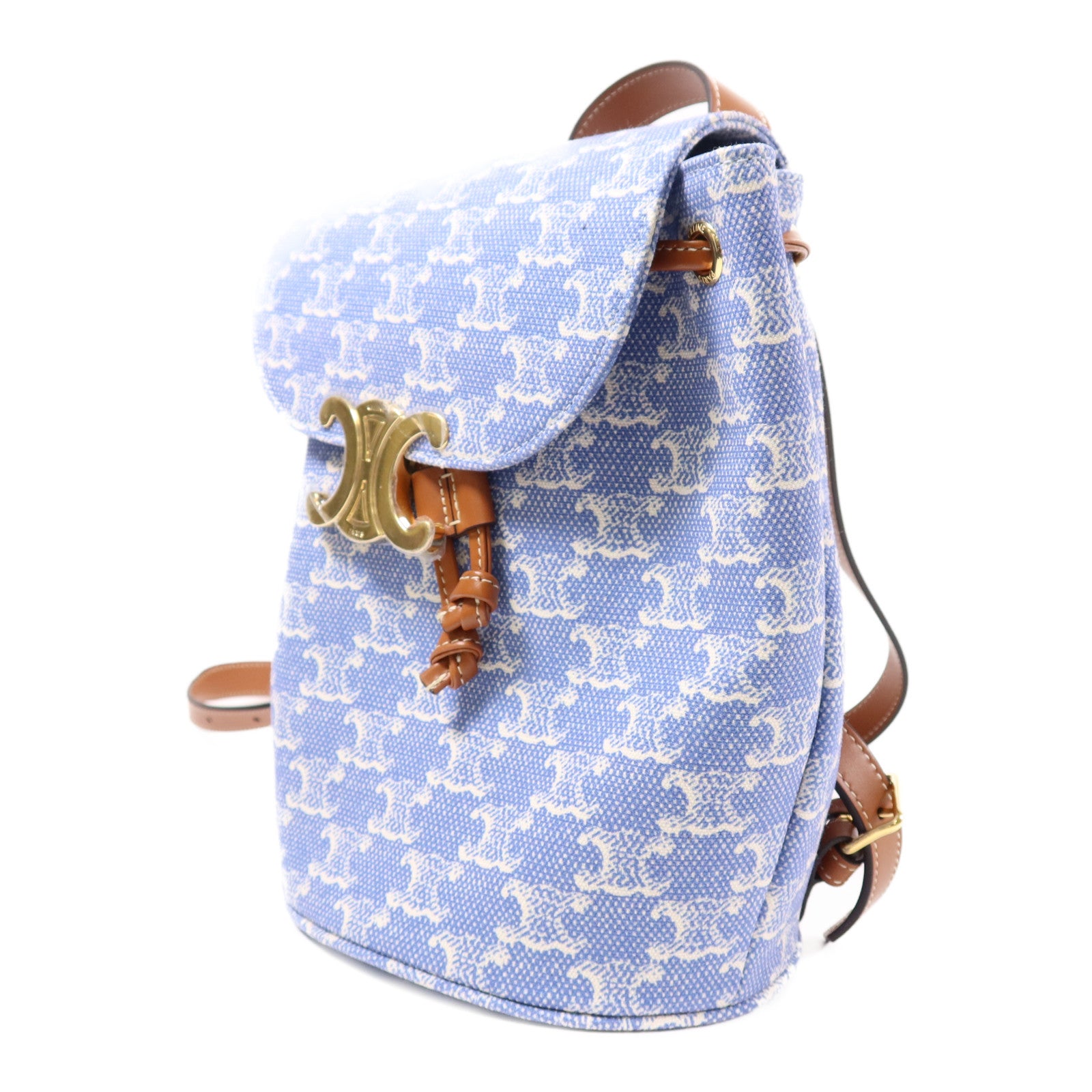 CELINE GHW Bonnie In Textile Backpack Canvas Blue/White/Brown