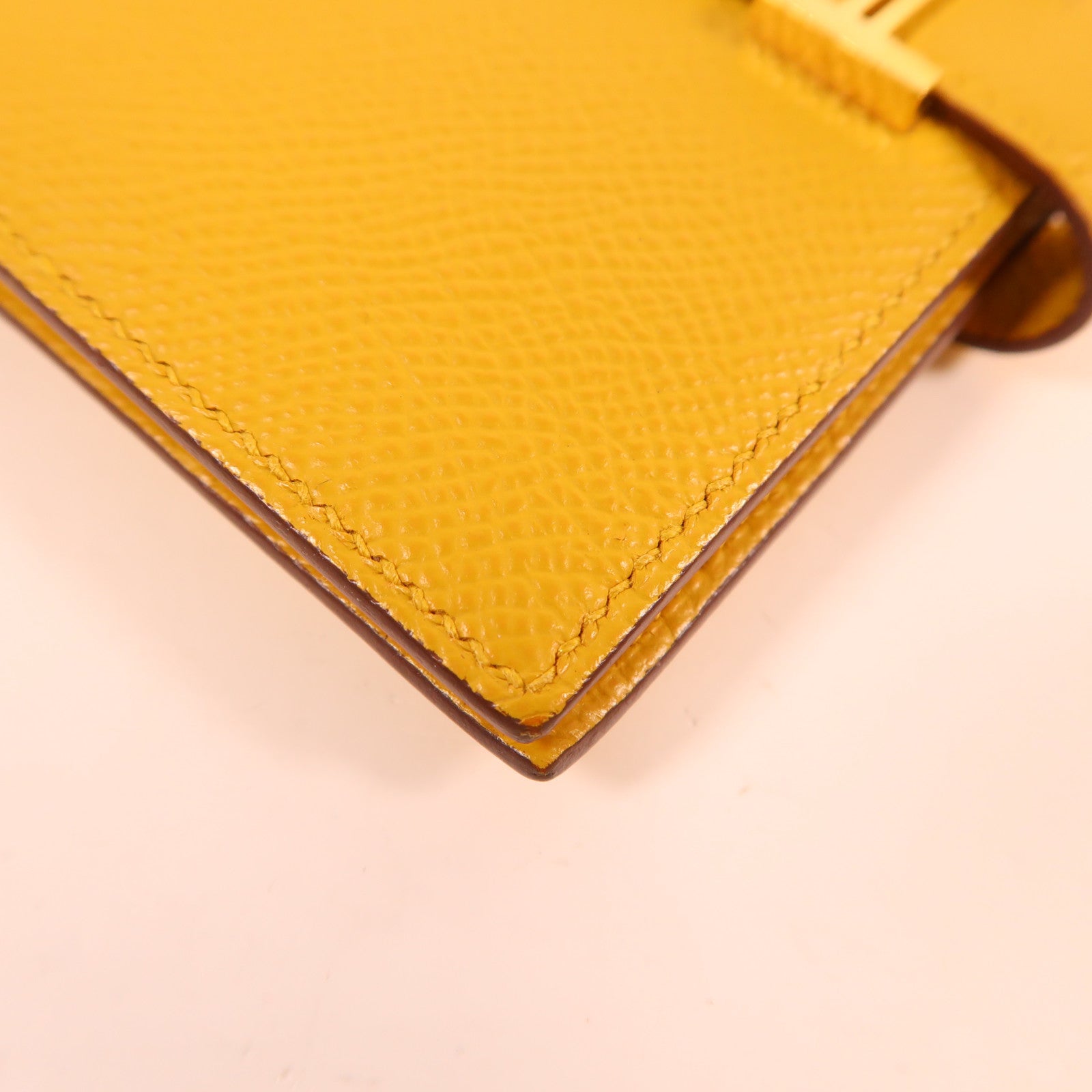 HERMES Epsom皮革Wallet金扣錢包黃色