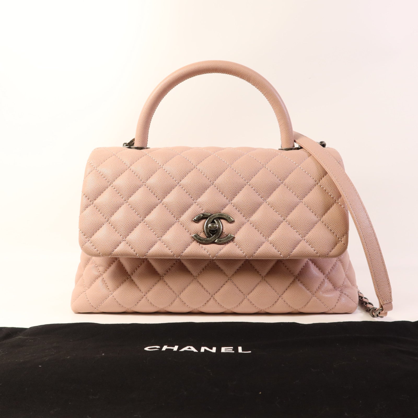 CHANEL 牛皮皮革Coco Handle銀扣手挽肩背兩用袋