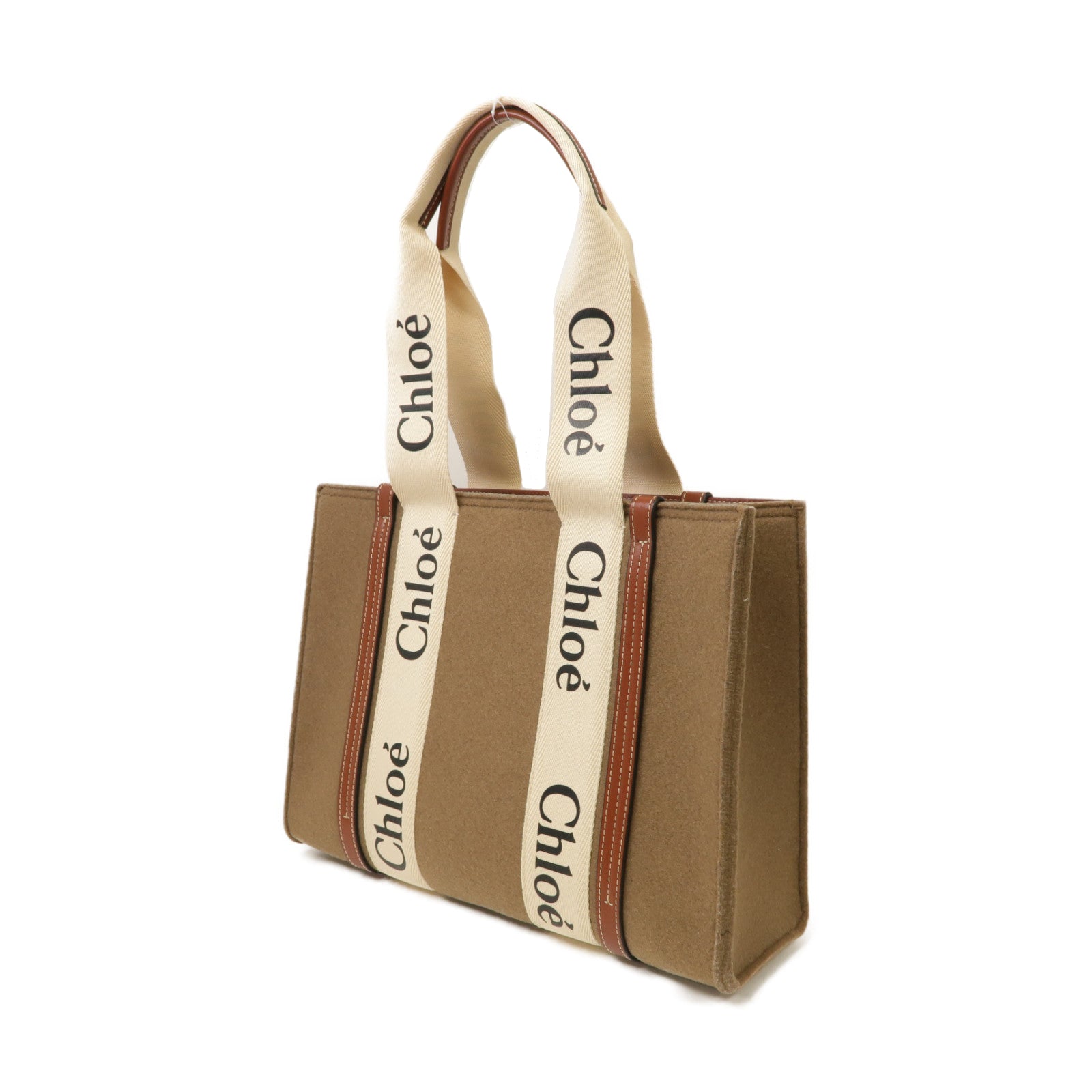 Chloe Felt/帆布Medium Woody Tote Bag金扣肩背袋啡色