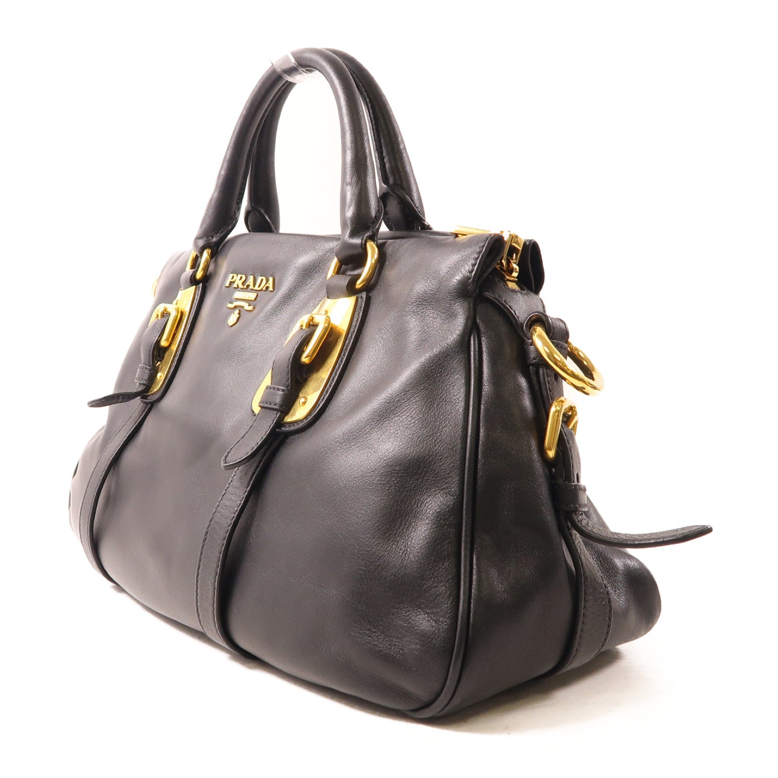 PRADA 牛皮皮革2 Way Shoulder金扣手挽肩背兩用袋黑色