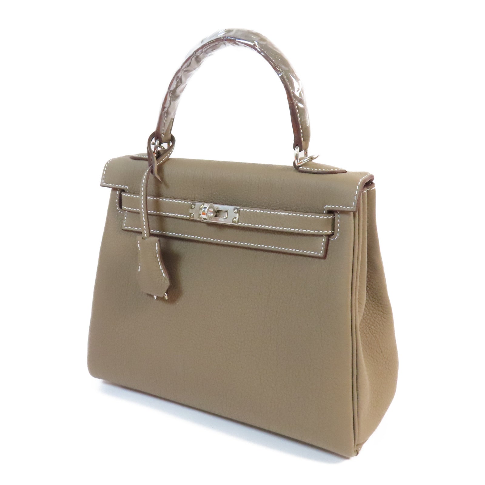 HERMES 【激減優惠】Togo皮革Kelly 25銀扣手挽肩背兩用袋Etoupe