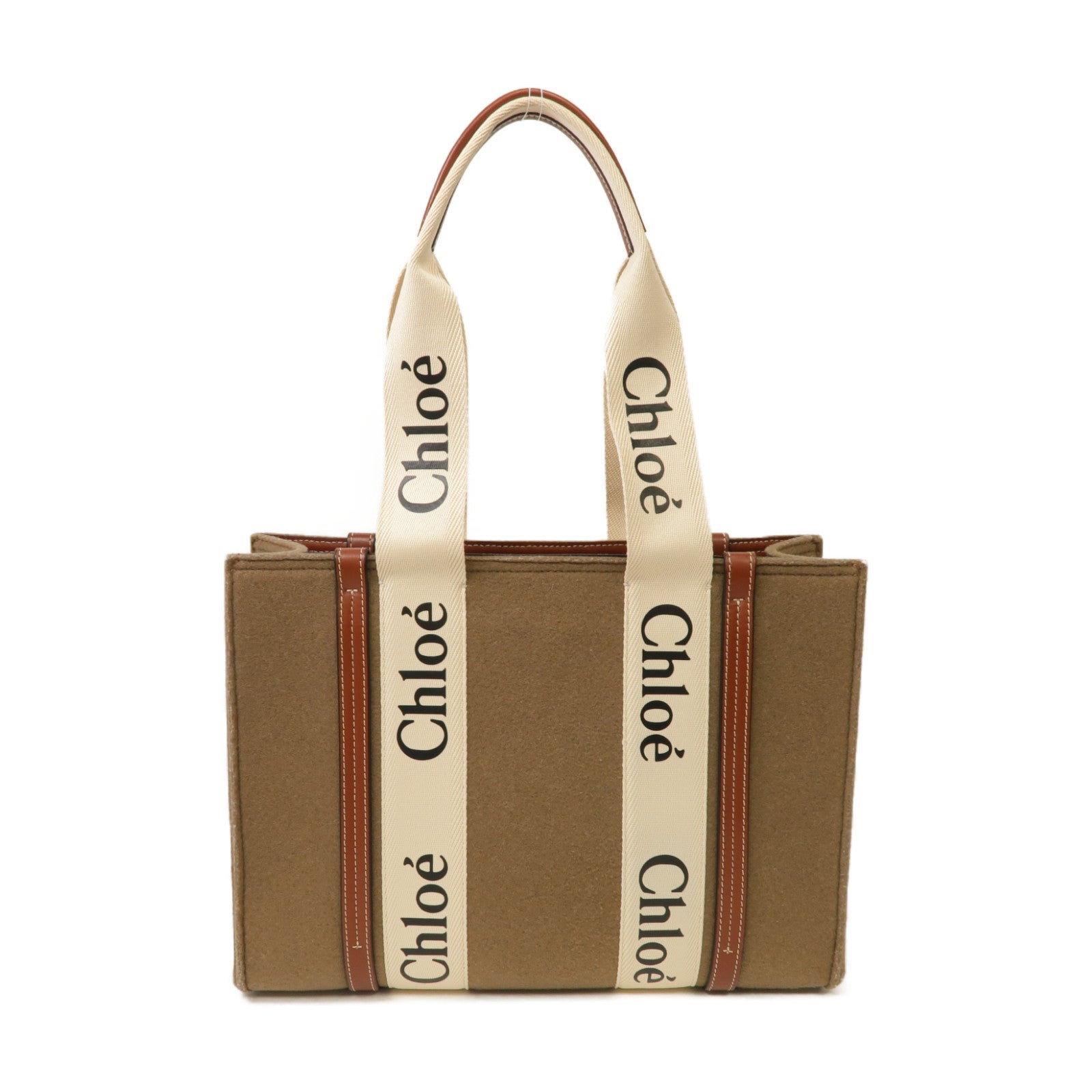 Chloe Felt/帆布Medium Woody Tote Bag金扣肩背袋啡色