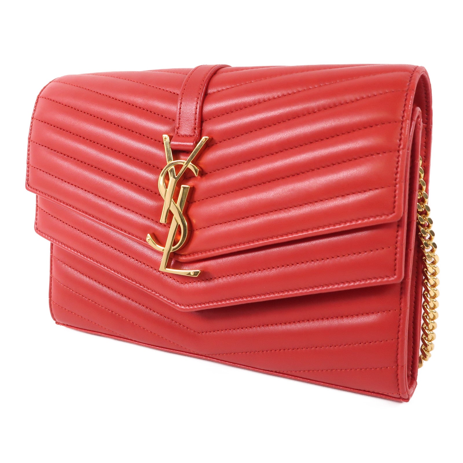 SAINT LAURENT 羊皮皮革Chain Shoulder Bag金扣鏈帶肩背袋