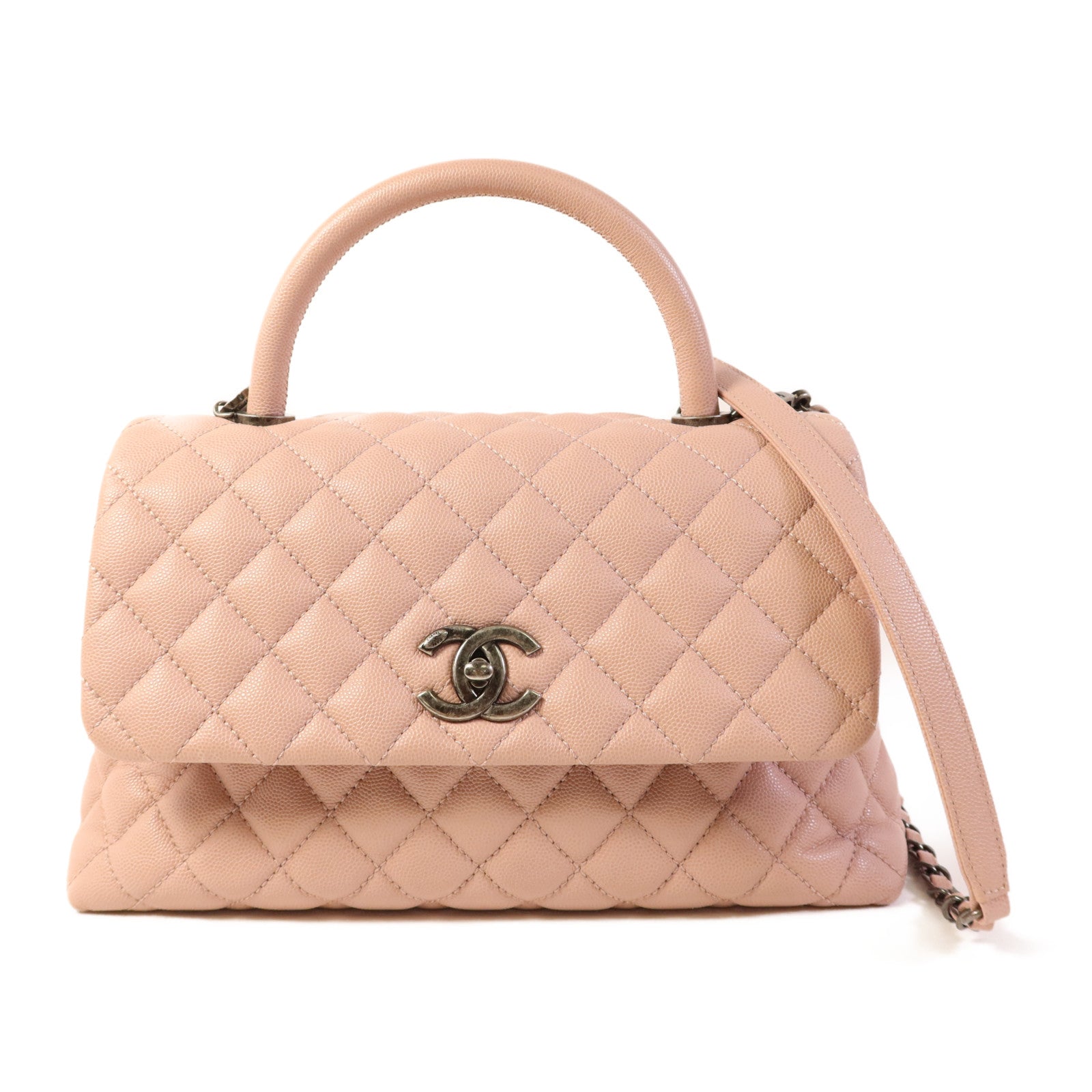 CHANEL 牛皮皮革Coco Handle銀扣手挽肩背兩用袋