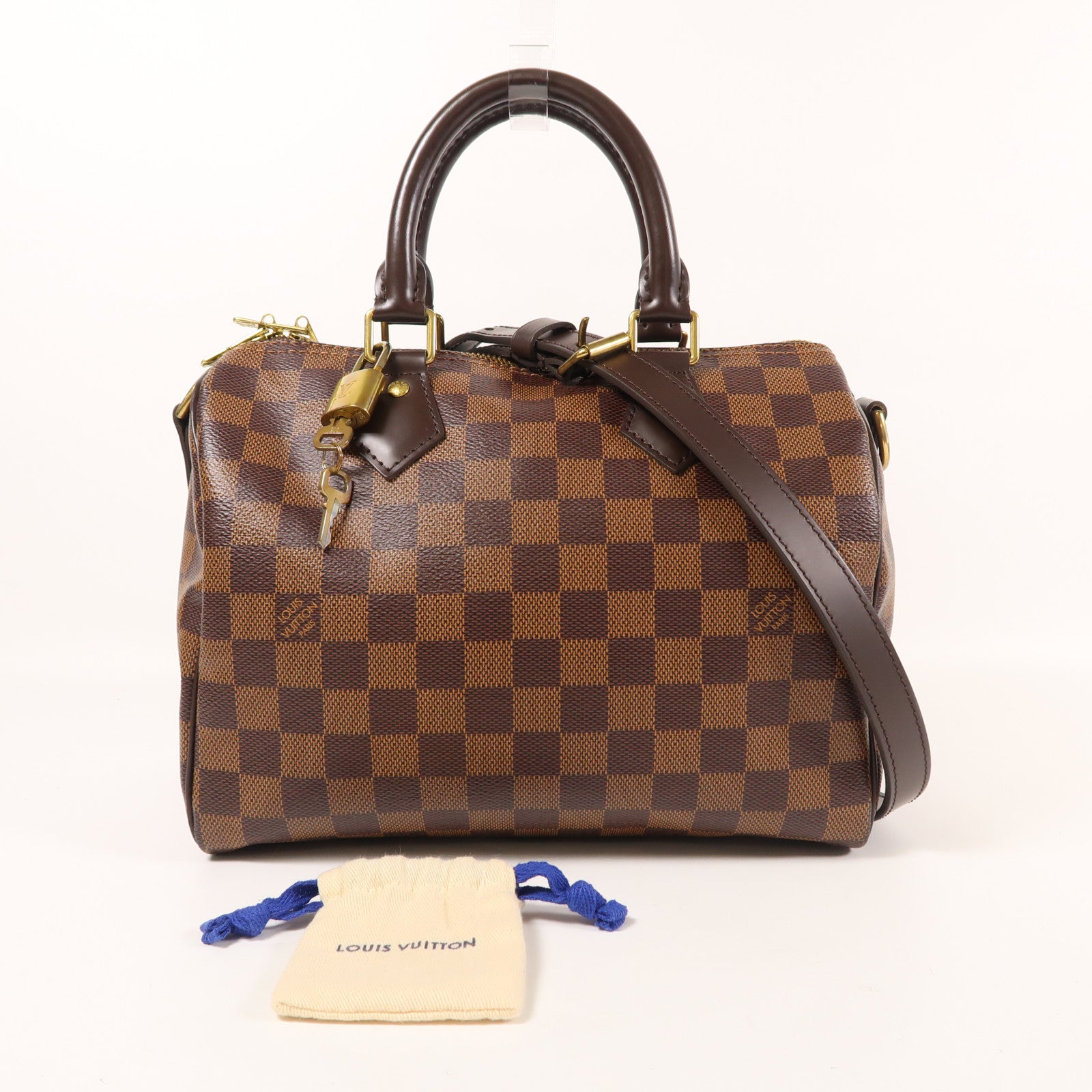 LOUIS VUITTON Damier Speedy Bandouliere 25金扣手挽肩背兩用袋