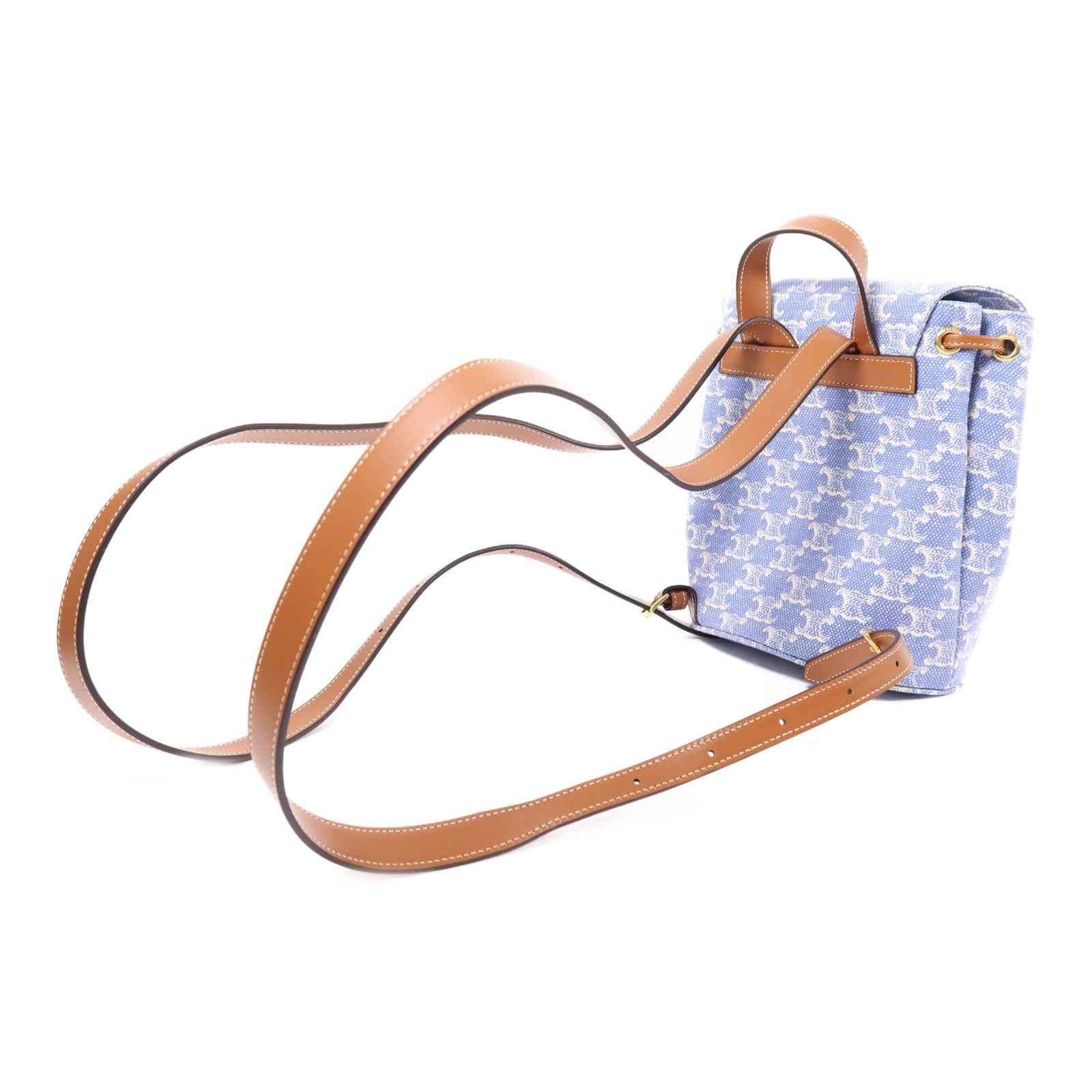CELINE GHW Bonnie In Textile Backpack Canvas Blue/White/Brown