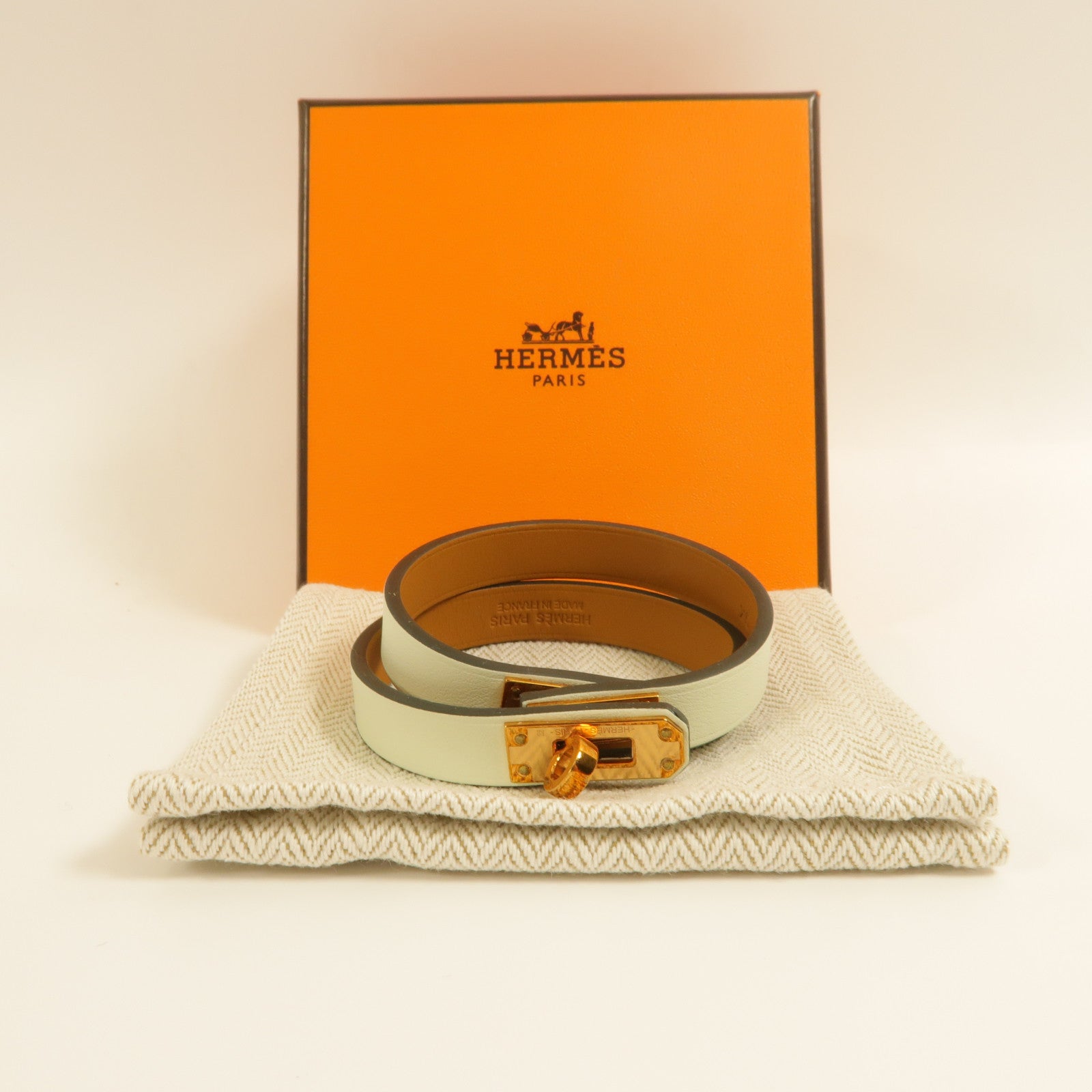 HERMES Swift皮革Mini Kelly Double Tour手帶Vert Criquet