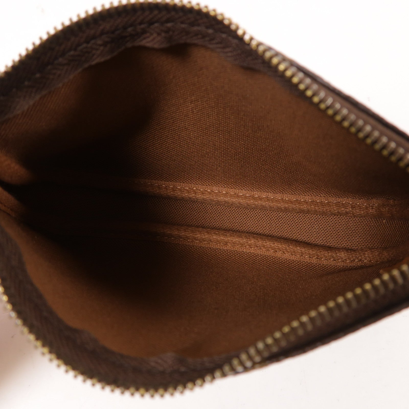 LOUIS VUITTON Monogram Mini Pochette Accessoires金扣手挽袋棕色