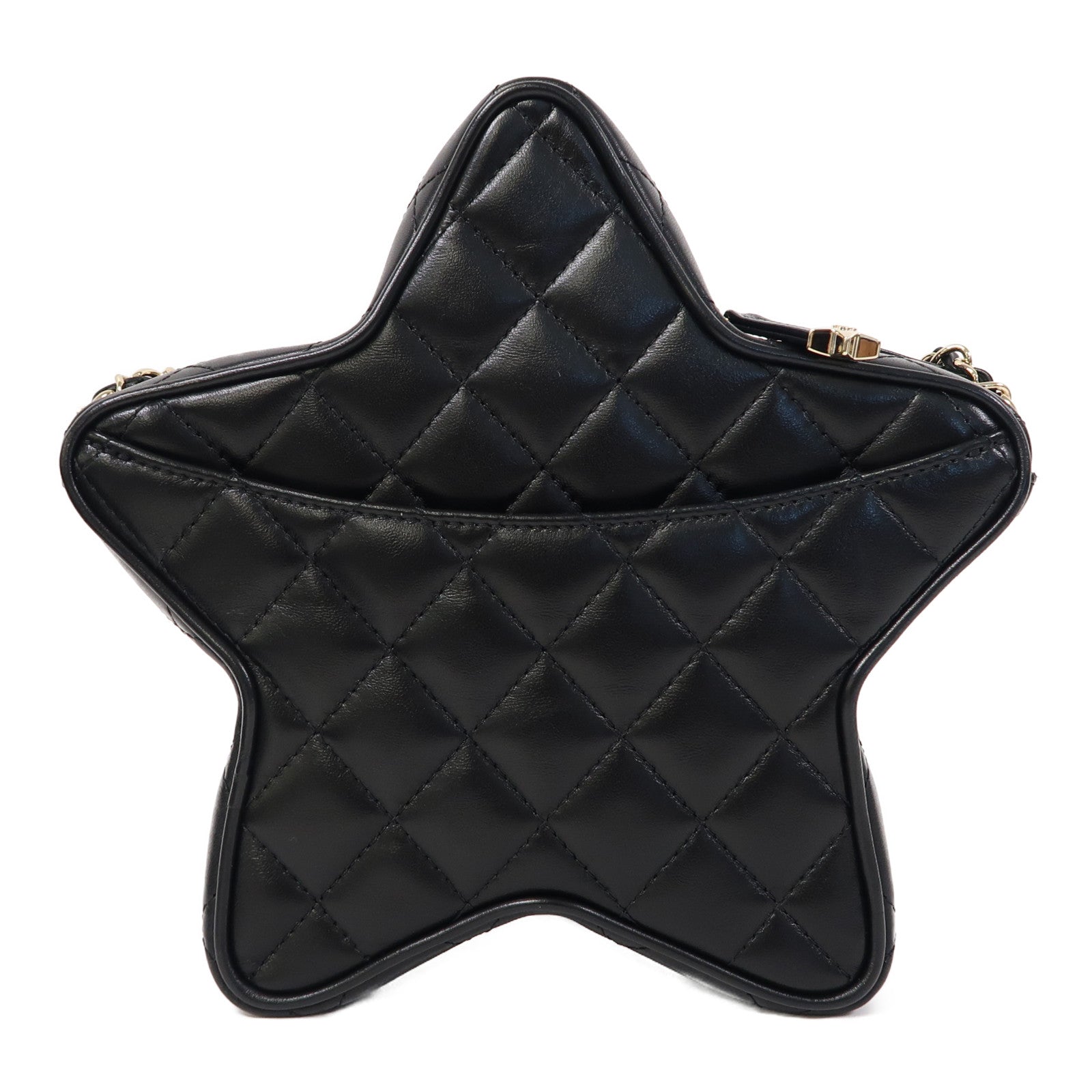 CHANEL 菱格羊皮皮革Chain Shoulder金扣鏈帶肩背袋黑色