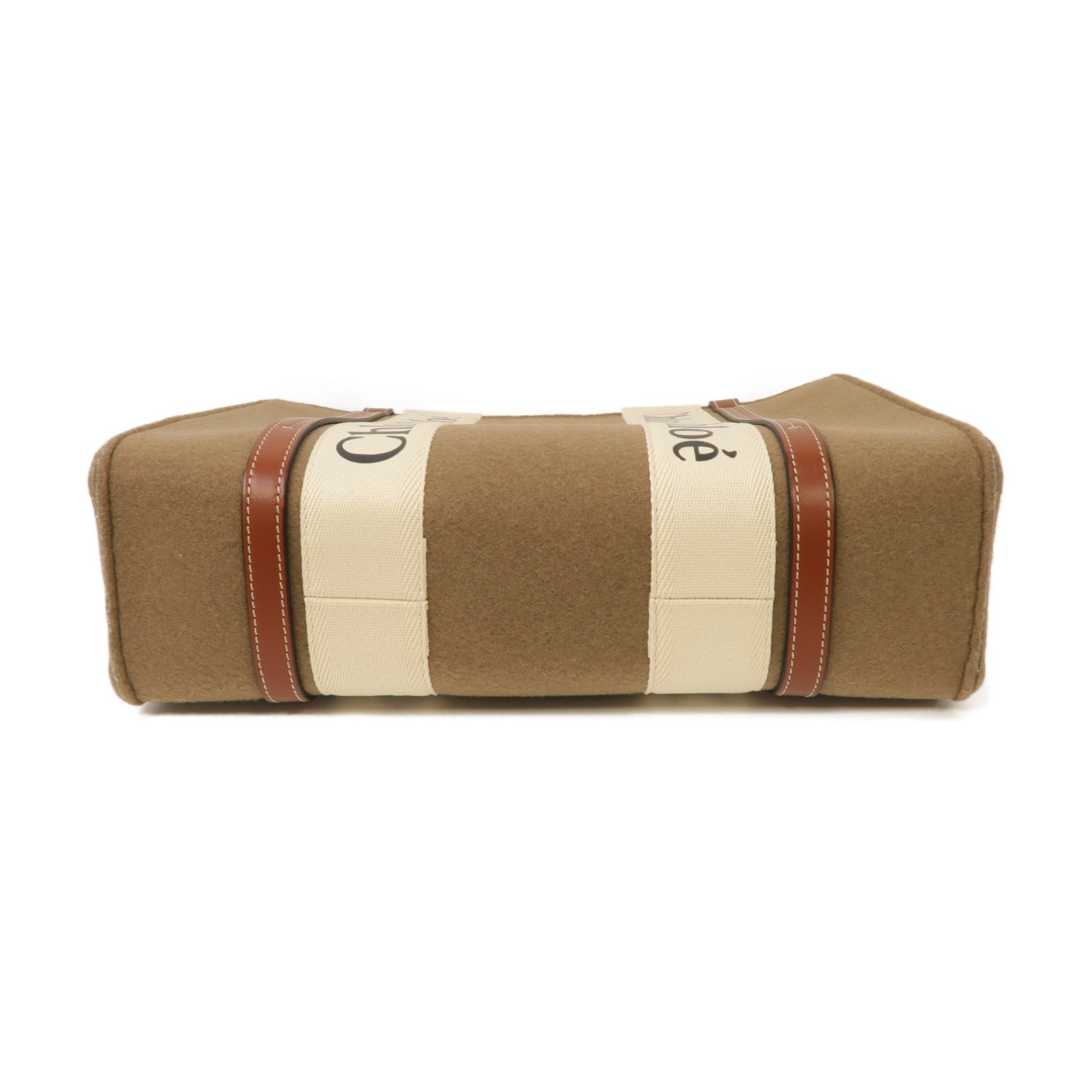 Chloe Felt/帆布Medium Woody Tote Bag金扣肩背袋啡色