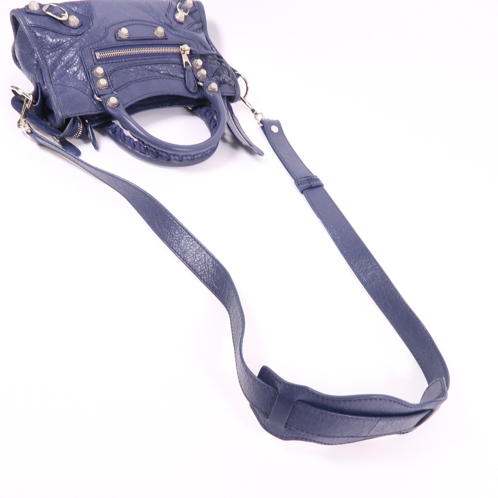 BALENCIAGA SHW Mini City 2 Way Shoulder Bag 309544 Calfskin Leather Navy