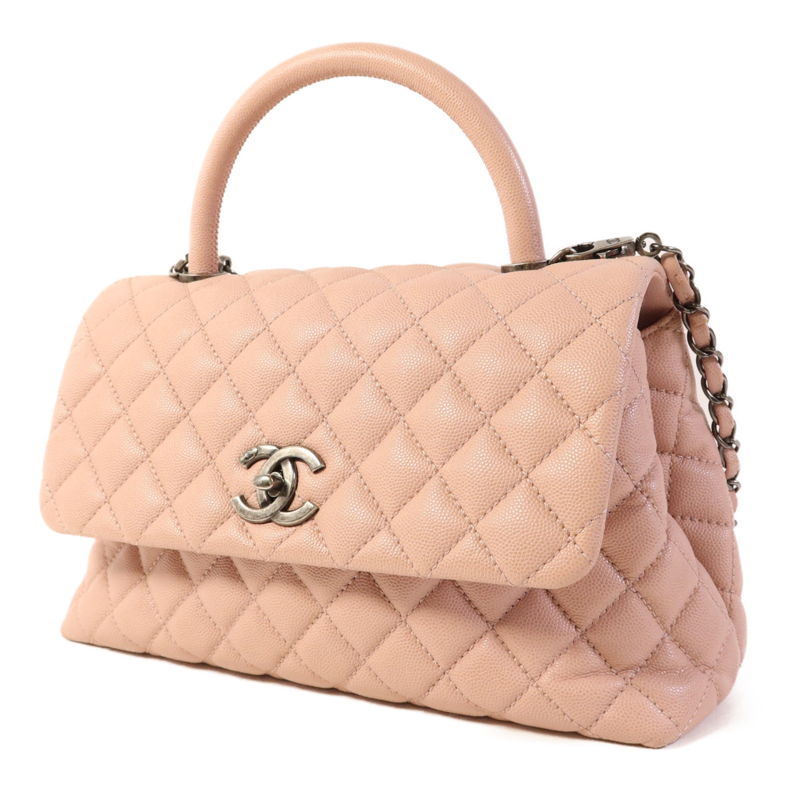 CHANEL 牛皮皮革Coco Handle銀扣手挽肩背兩用袋