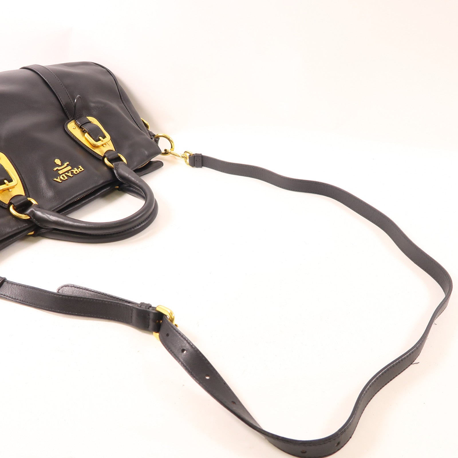 PRADA 牛皮皮革2 Way Shoulder金扣手挽肩背兩用袋黑色