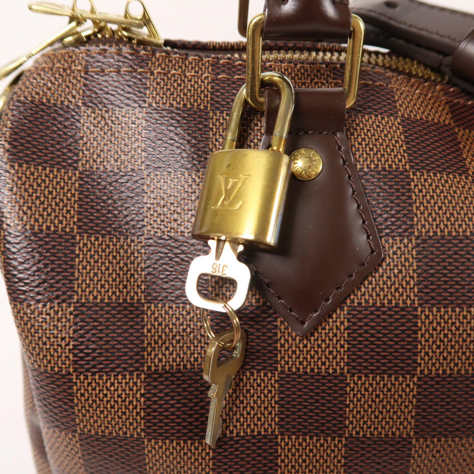 LOUIS VUITTON Damier Speedy Bandouliere 25金扣手挽肩背兩用袋