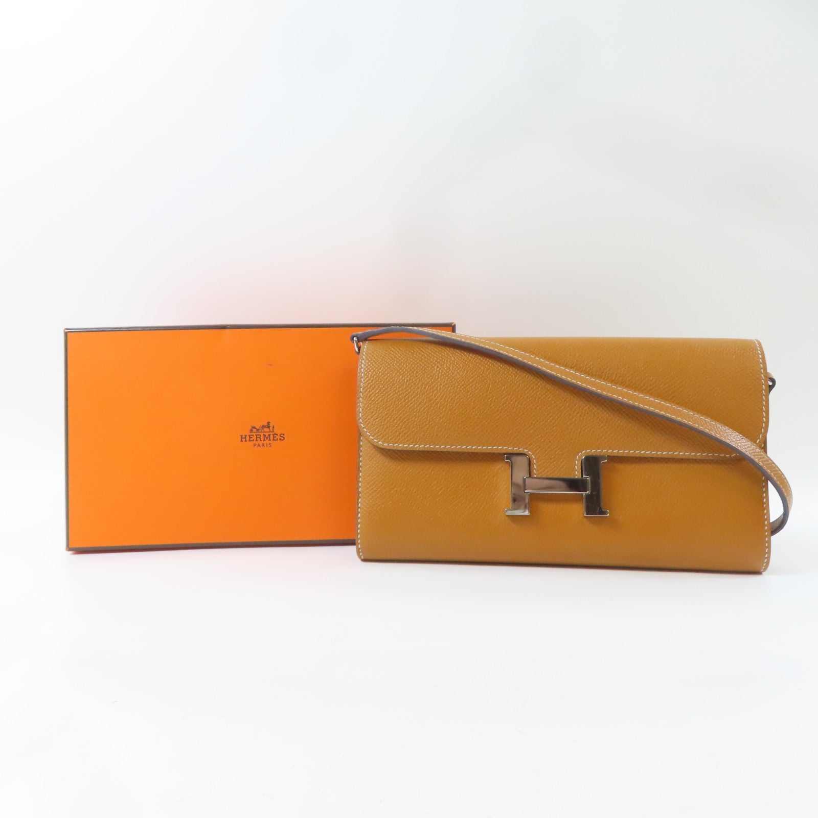 HERMES Epsom皮革Constance To Go銀扣肩背袋啡色