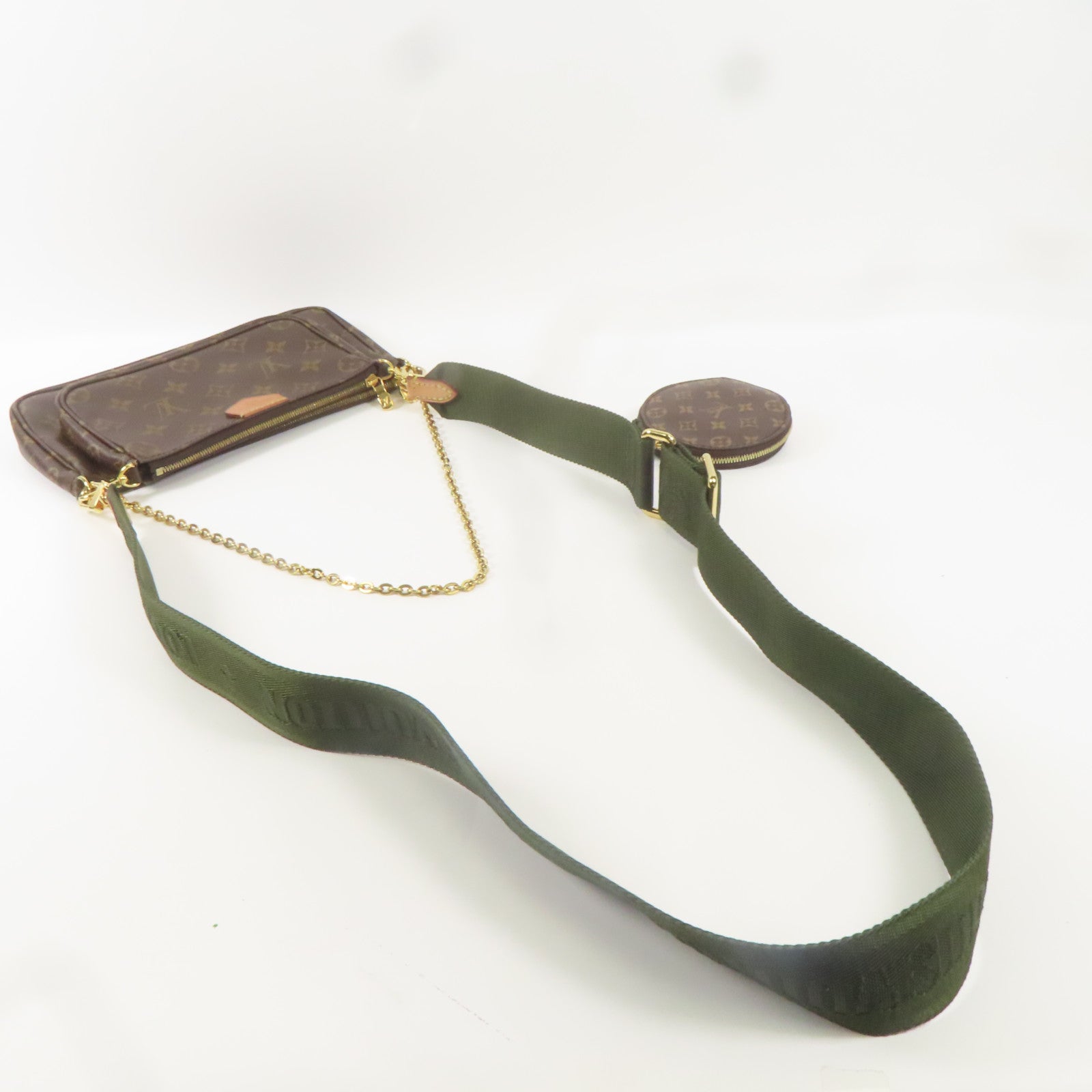 LOUIS VUITTON Monogram Multi Pochette Accessoires金扣肩背袋棕色