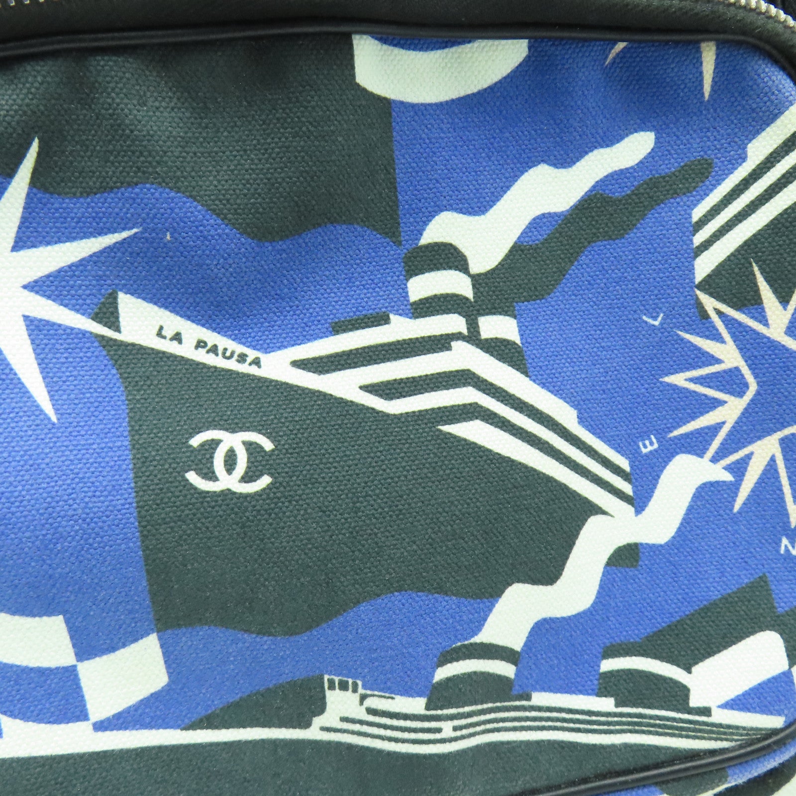 CHANEL 【激減優惠】帆布Rucksack銀扣背包藍色/黑色