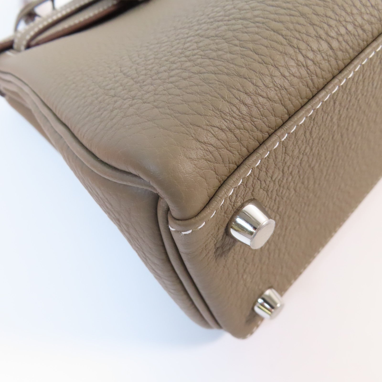 HERMES Togo皮革Kelly 25銀扣手挽肩背兩用袋Etoupe